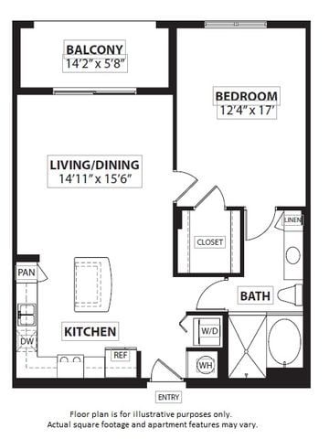 A5 1 Bed 1 Bath floor plan