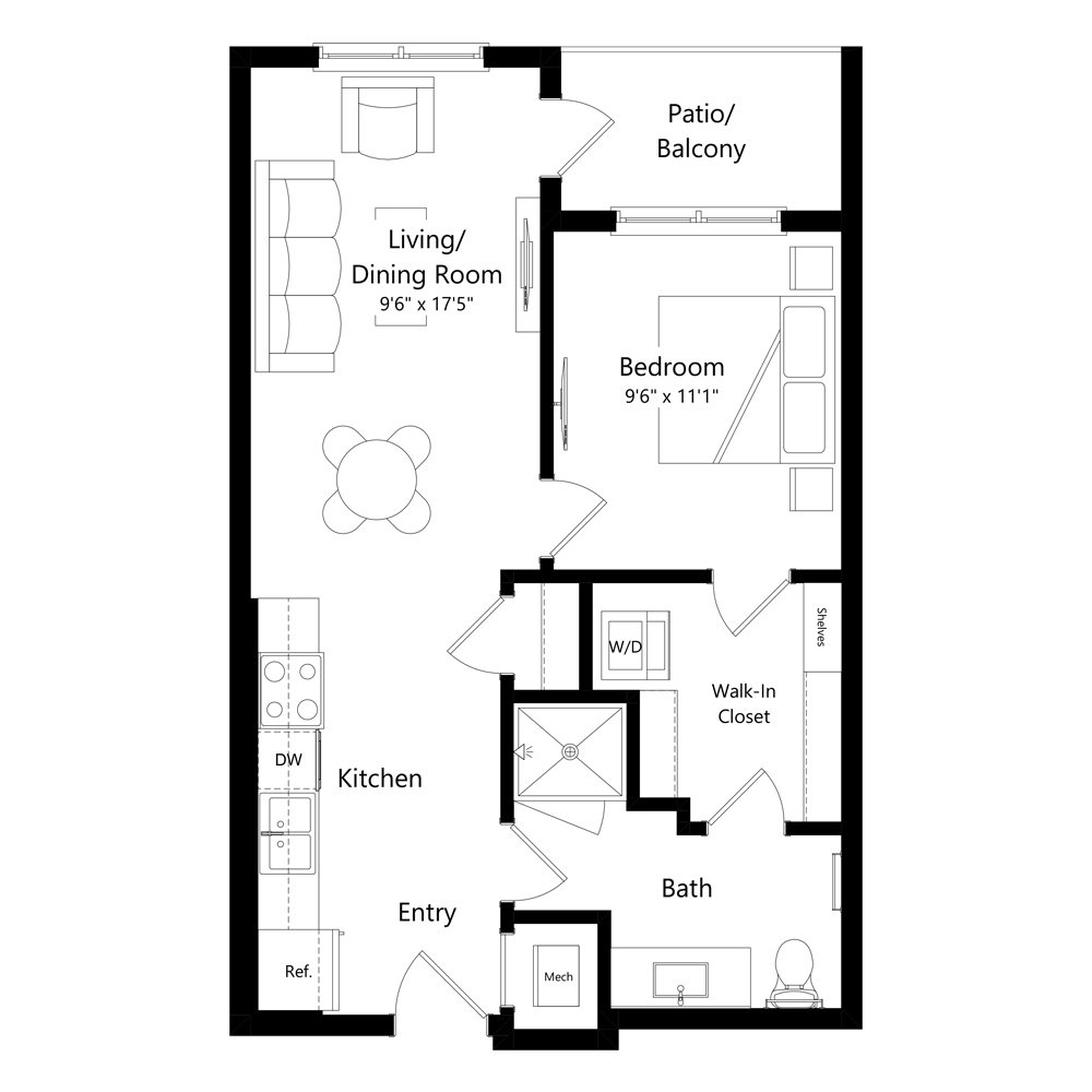 A1 | 1 Bed | 1 Bath floor plan