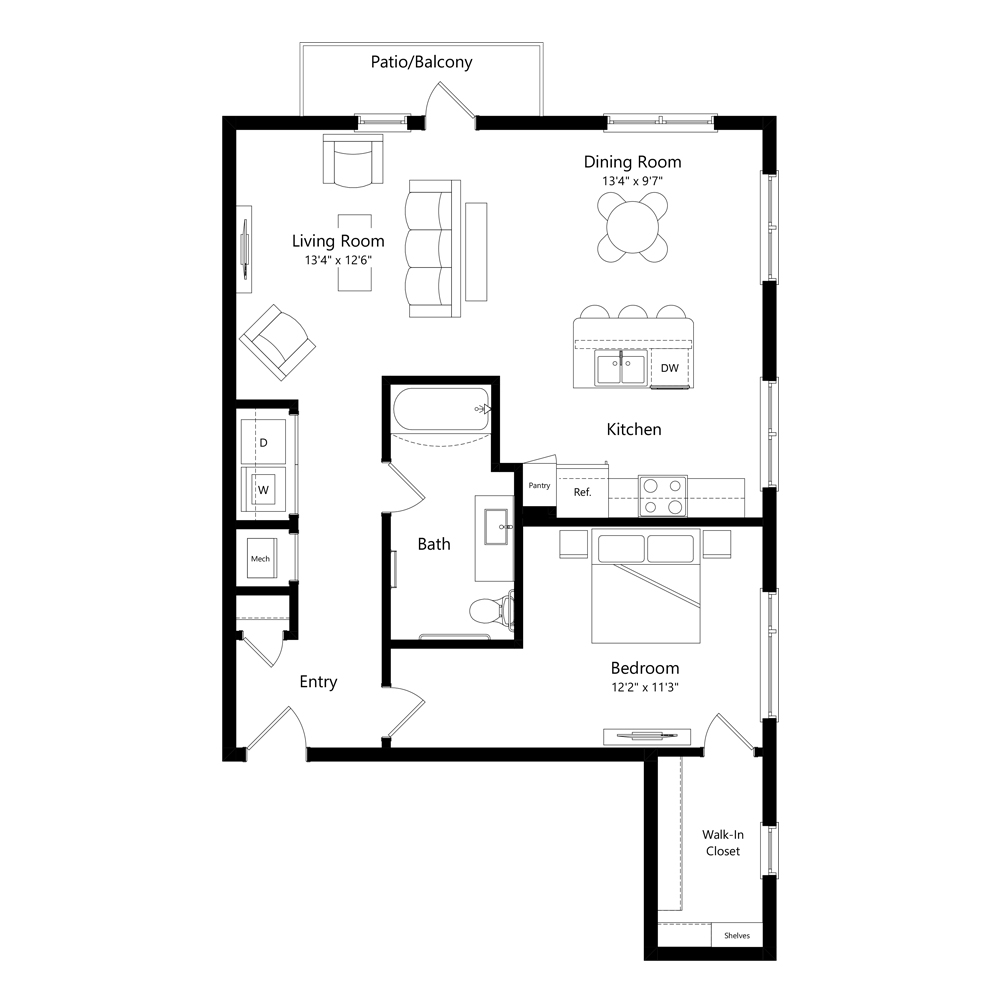 A3HC | 1 Bed | 1 Bath floor plan