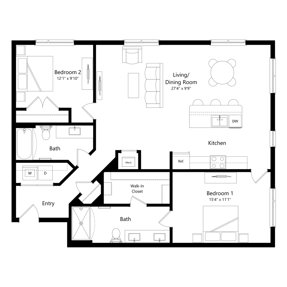 B1 | 2 Bed | 2 Bath floor plan