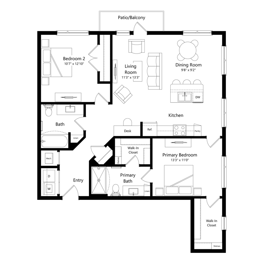 B1A2 | 2 Bed | 2 Bath floor plan