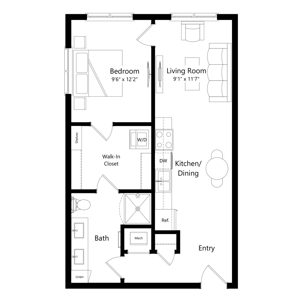A6 | 1 Bed | 1 Bath floor plan
