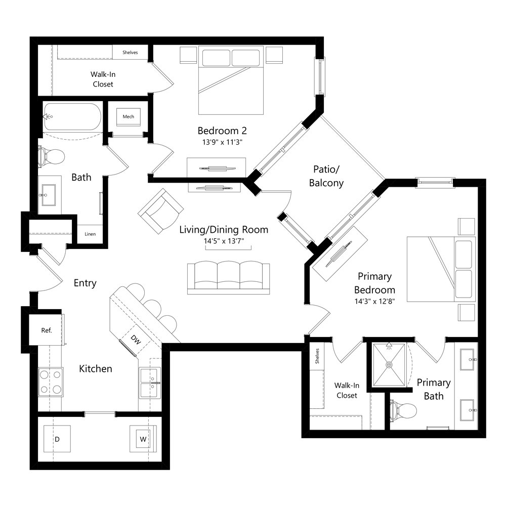 B2A1 | 2 Bed | 2 Bath floor plan