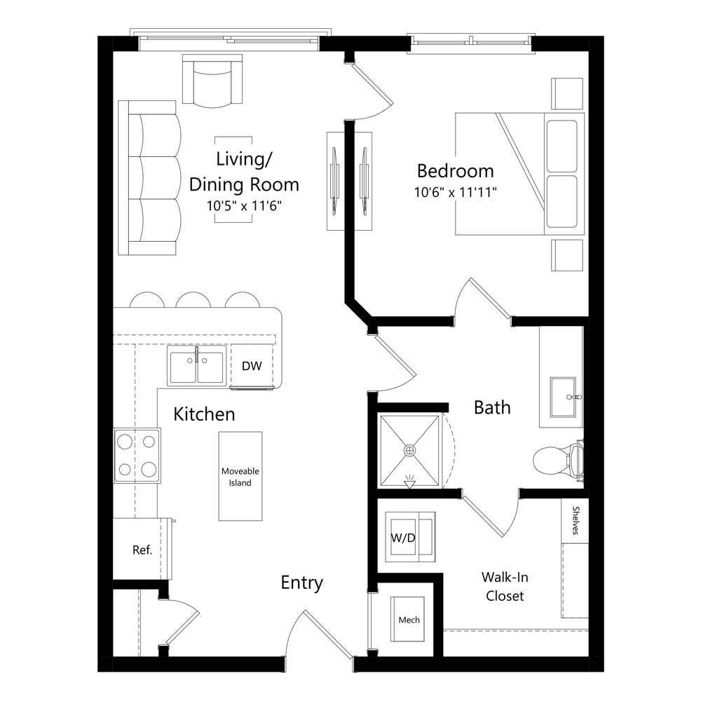 A2 | 1 Bed | 1 Bath floor plan