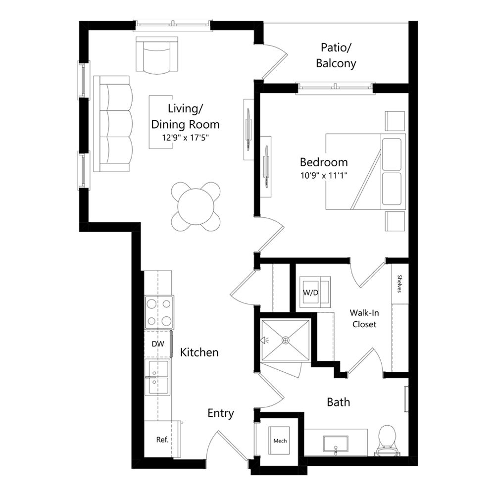A1A2 | 1 Bed | 1 Bath floor plan