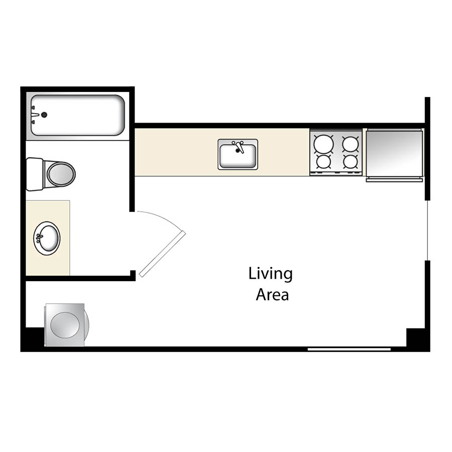 Studio, 1 Bathroom S1 floor plan