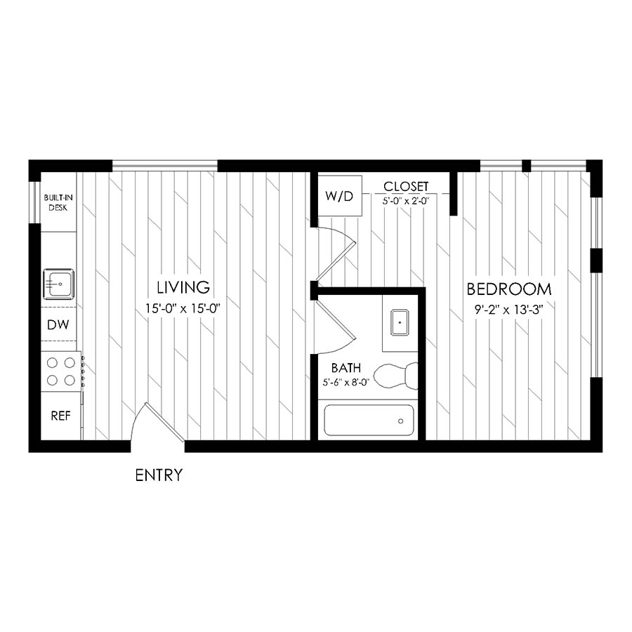 1 Bedroom, 1 Bathroom A1 floor plan