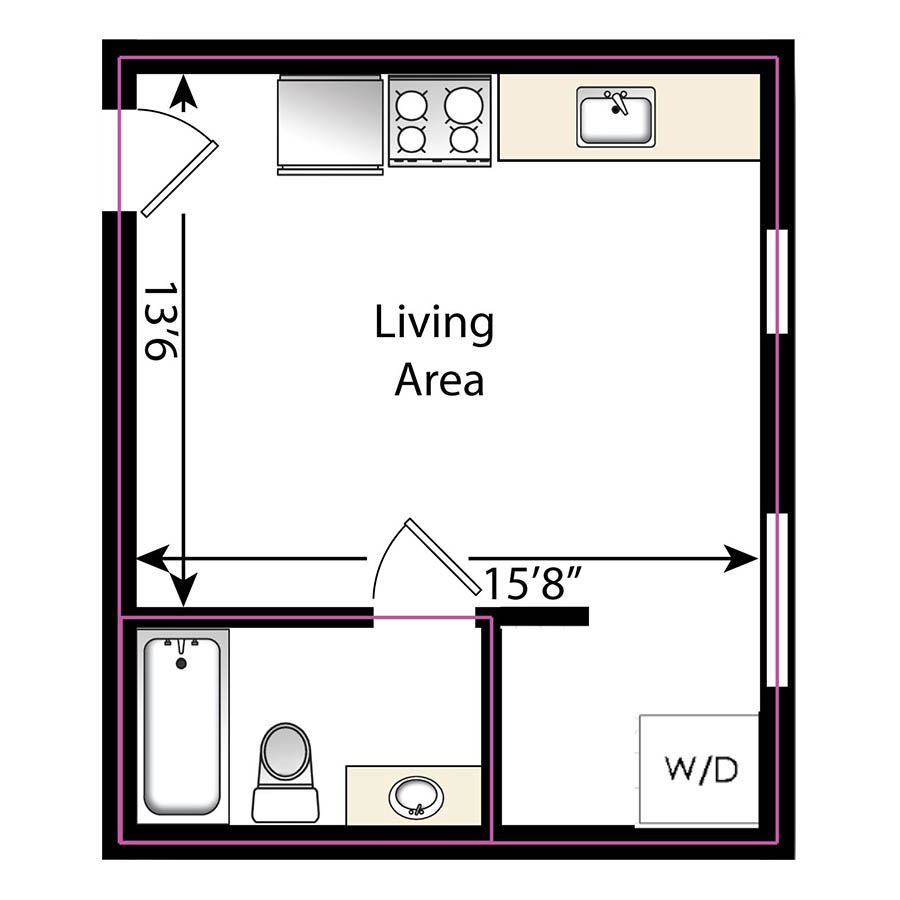 Studio, 1 Bathroom S4 floor plan