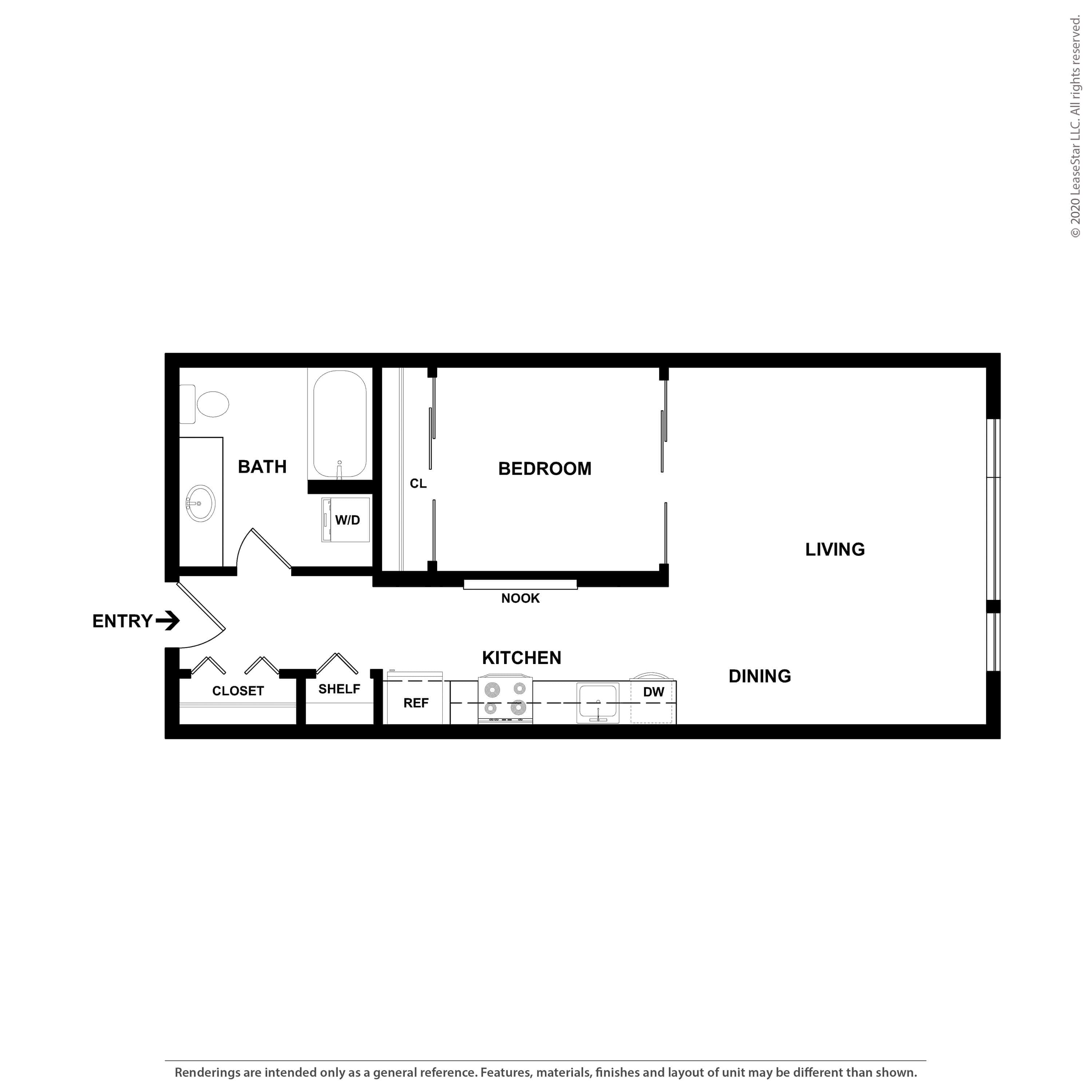 Open One Bedroom floor plan
