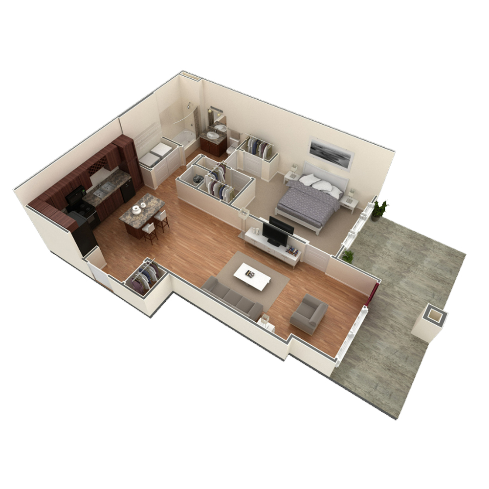 1 BR Designer Courtyard Garage floor plan