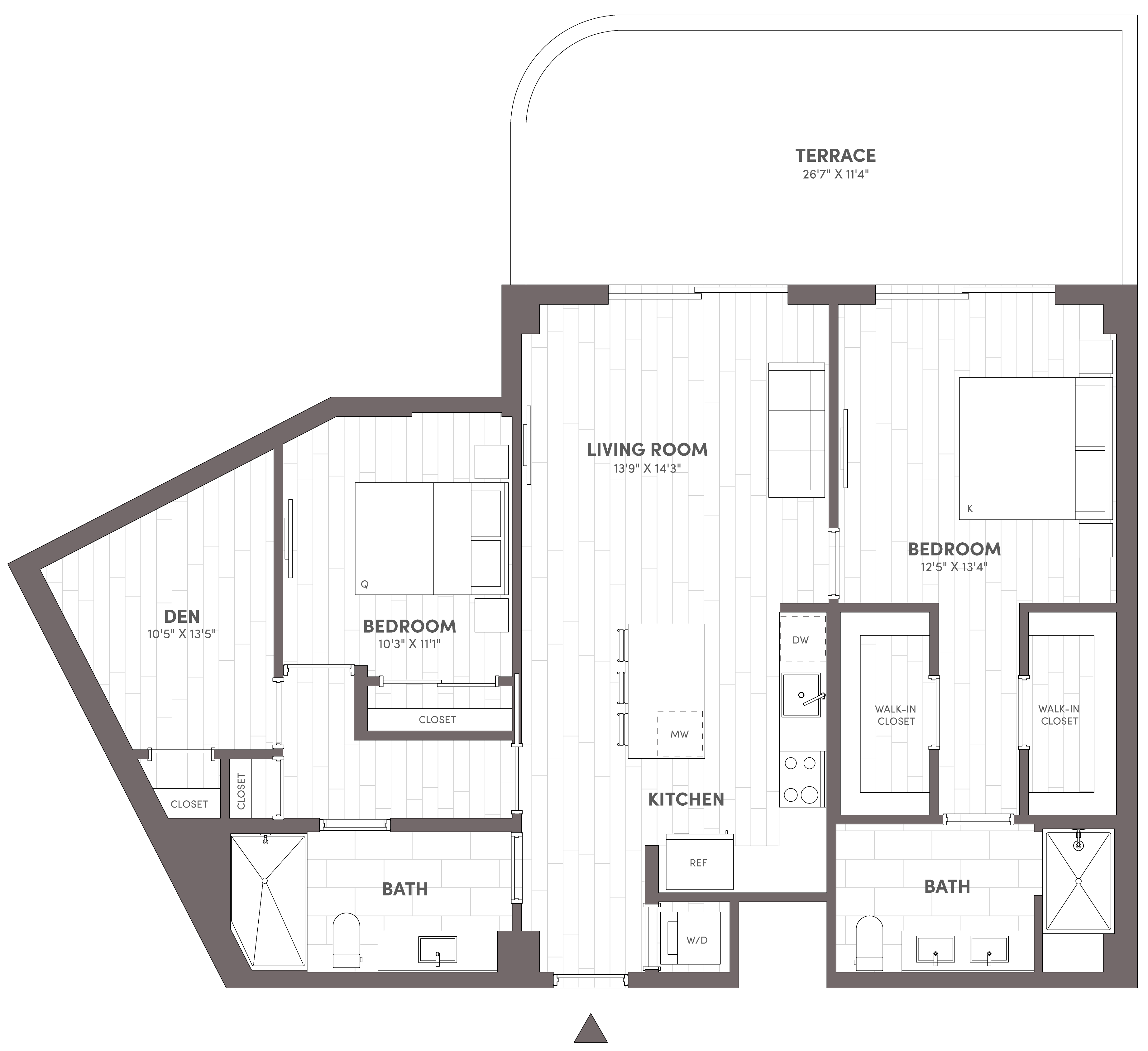 2 Bed-2 Bath Den-E1.1 floor plan