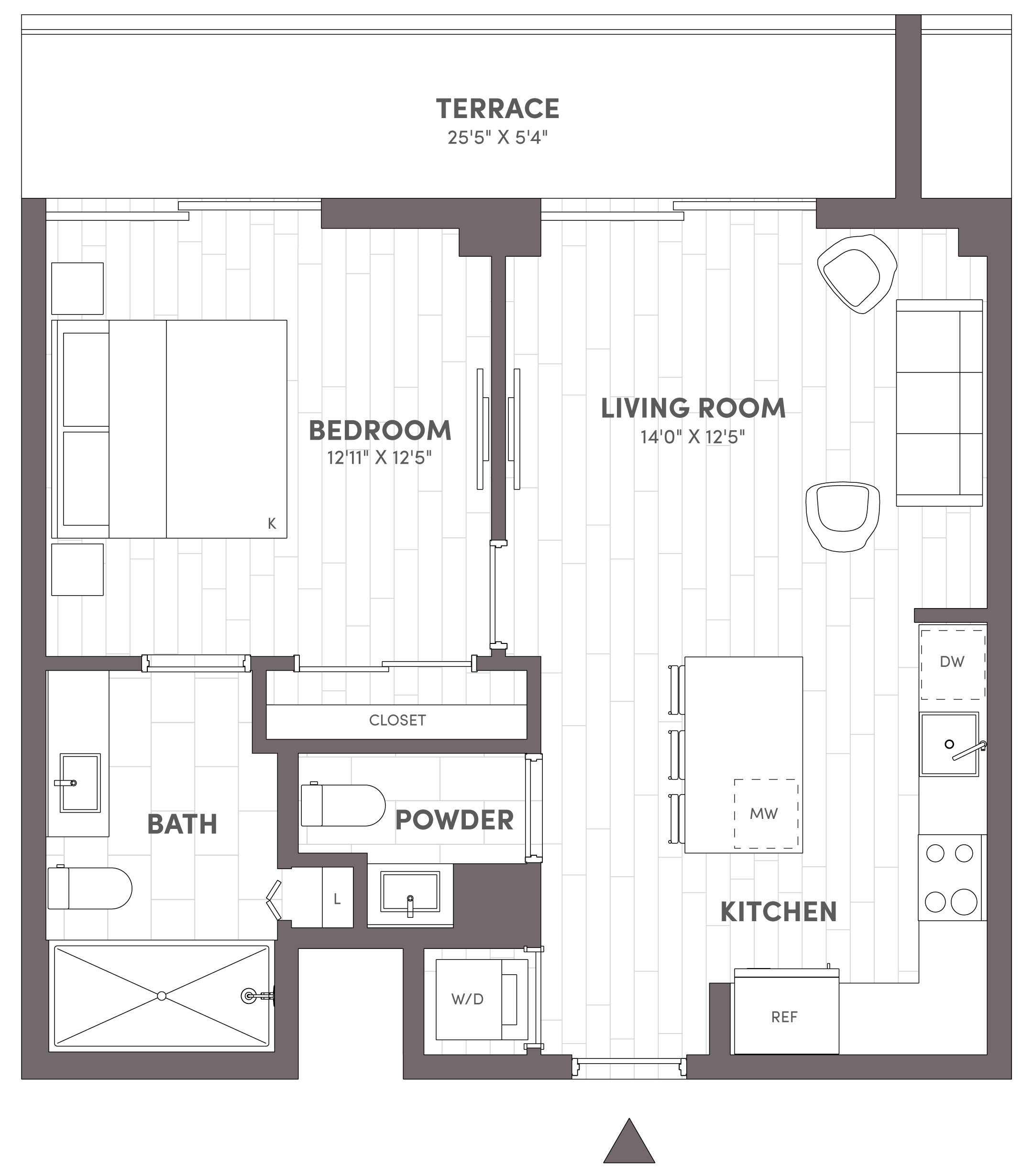 1 Bed-1.5 Bath-B4 floor plan