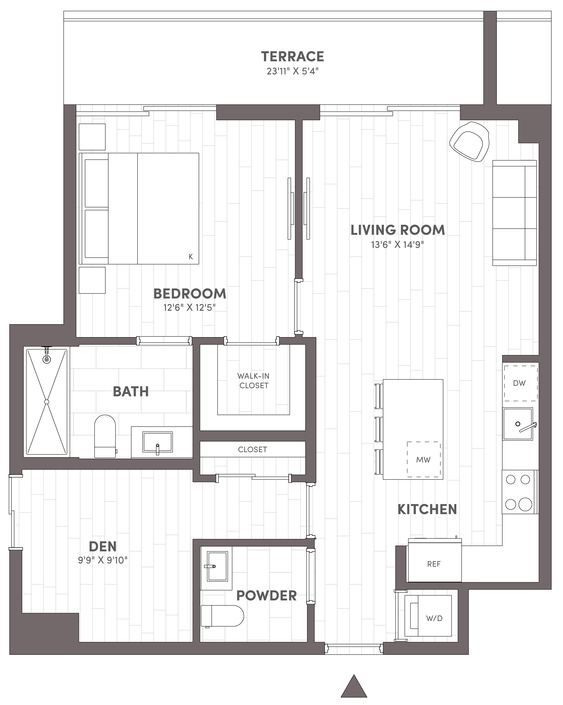 1 Bed-1.5 Bath-C floor plan