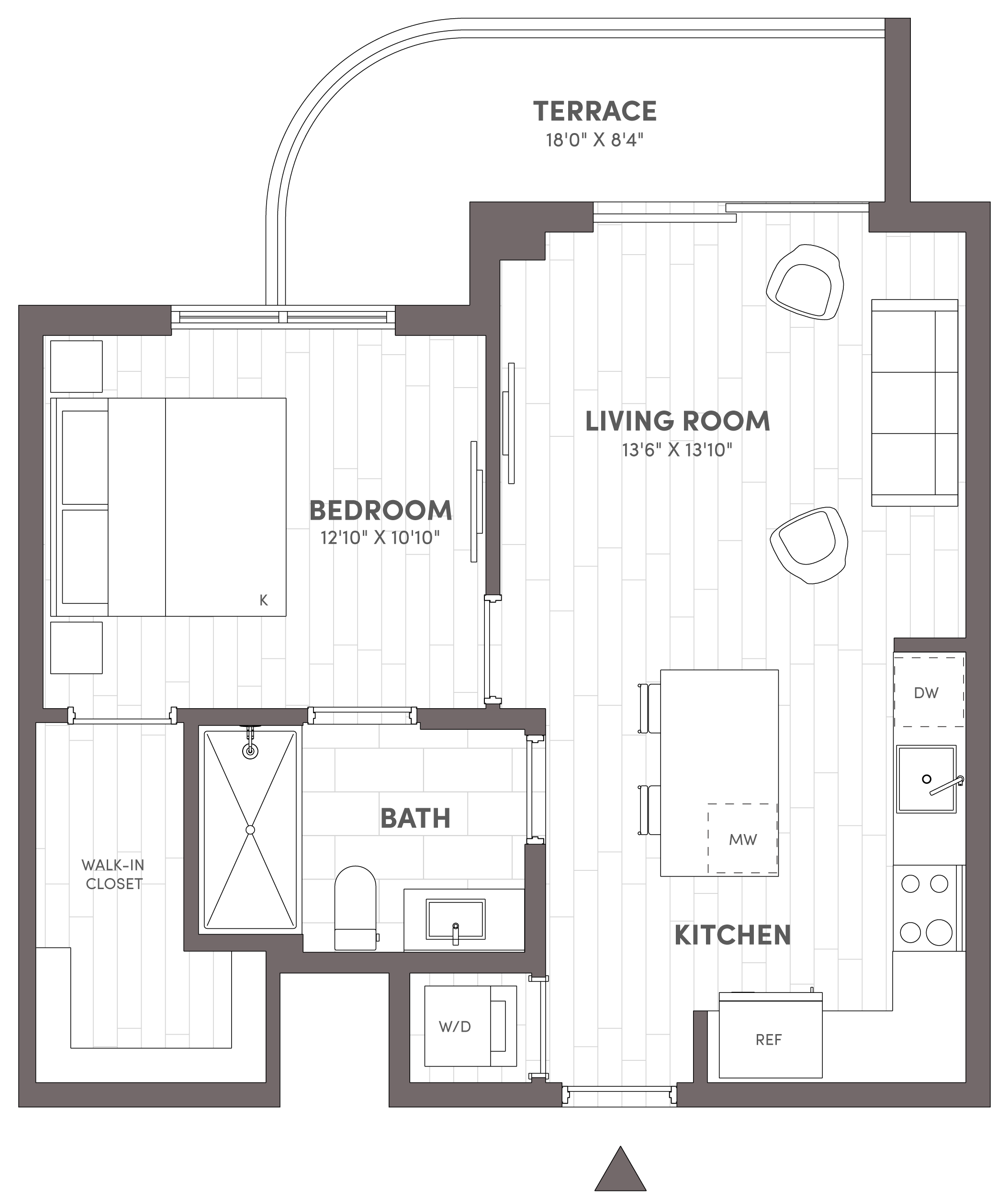 1 Bed-1 Bath-B floor plan