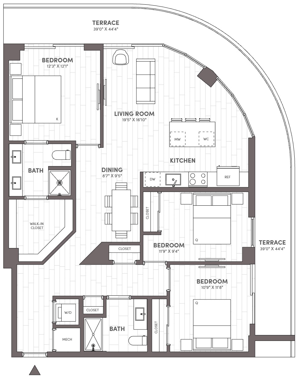 3 Bed-2 Bath-F.1 floor plan