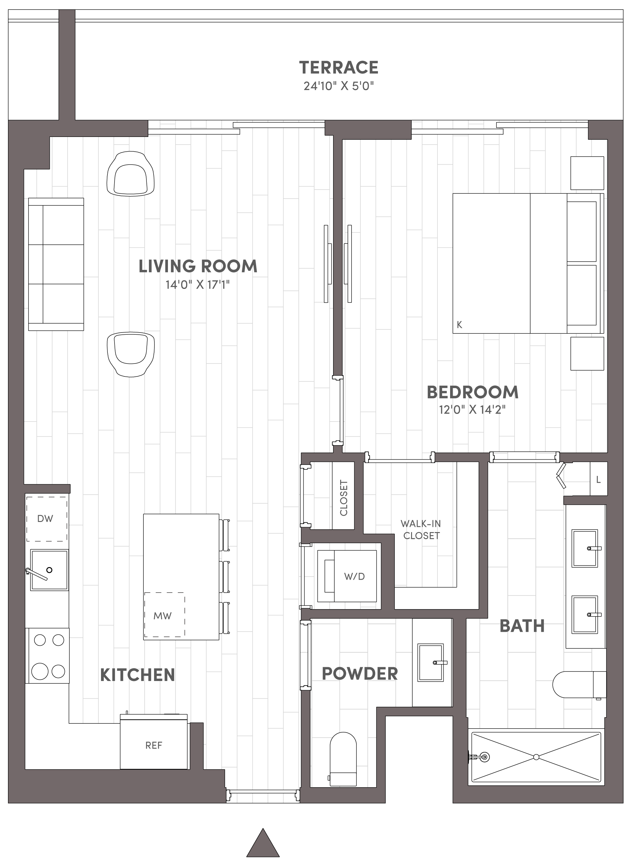 1 Bed-1.5 Bath-B2.1 floor plan