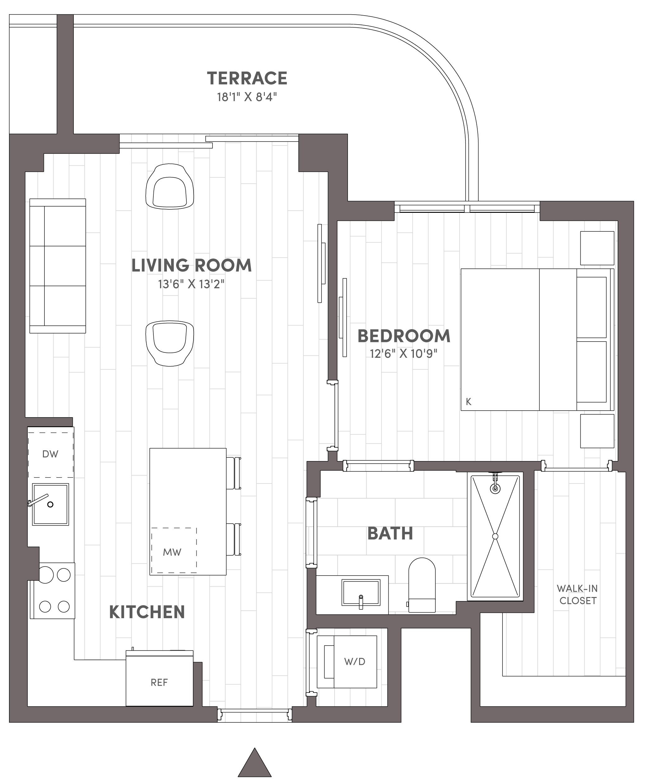 1 Bed-1 Bath-B1 floor plan