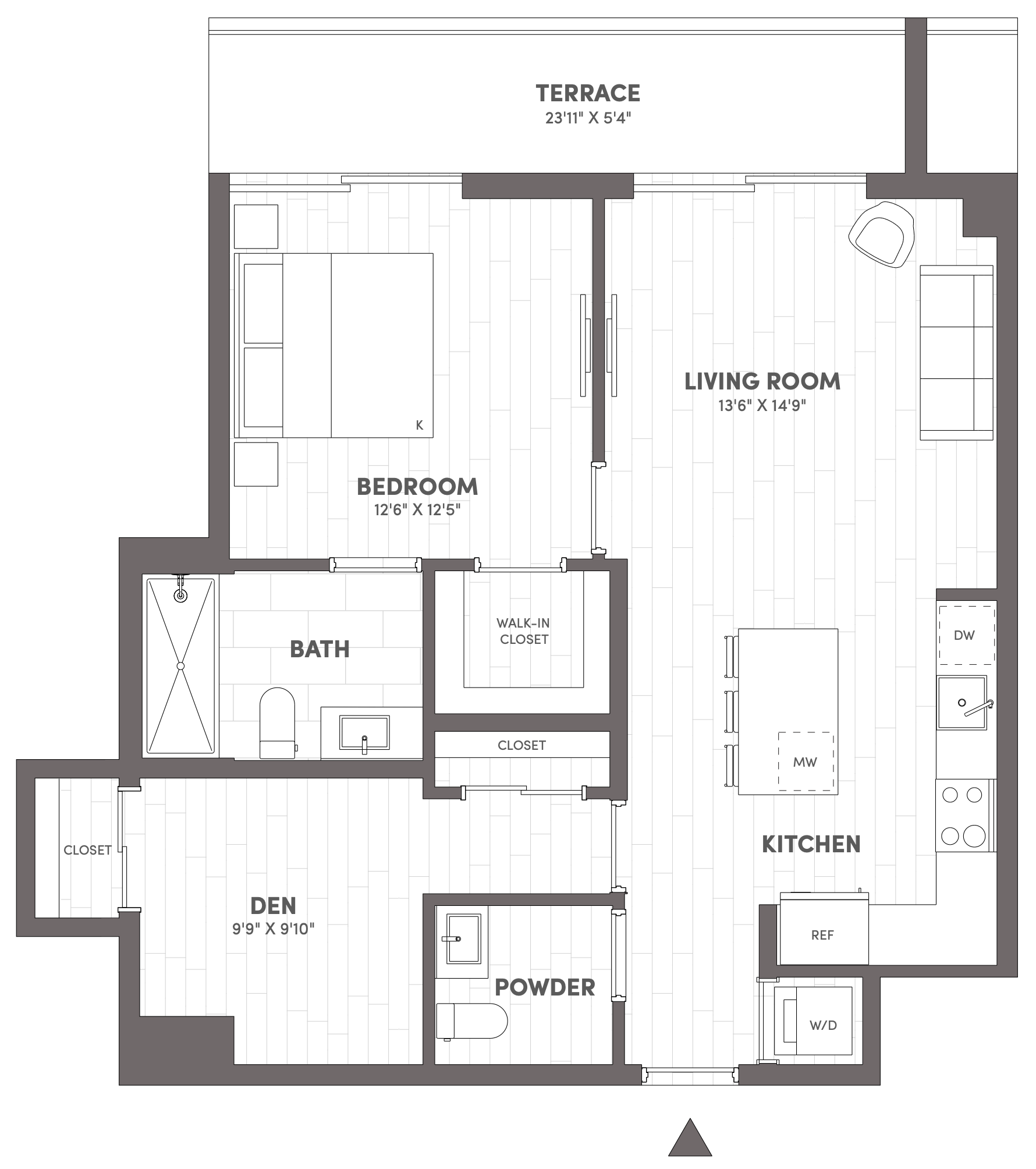 1 Bed-1.5 Bath-C.1 floor plan