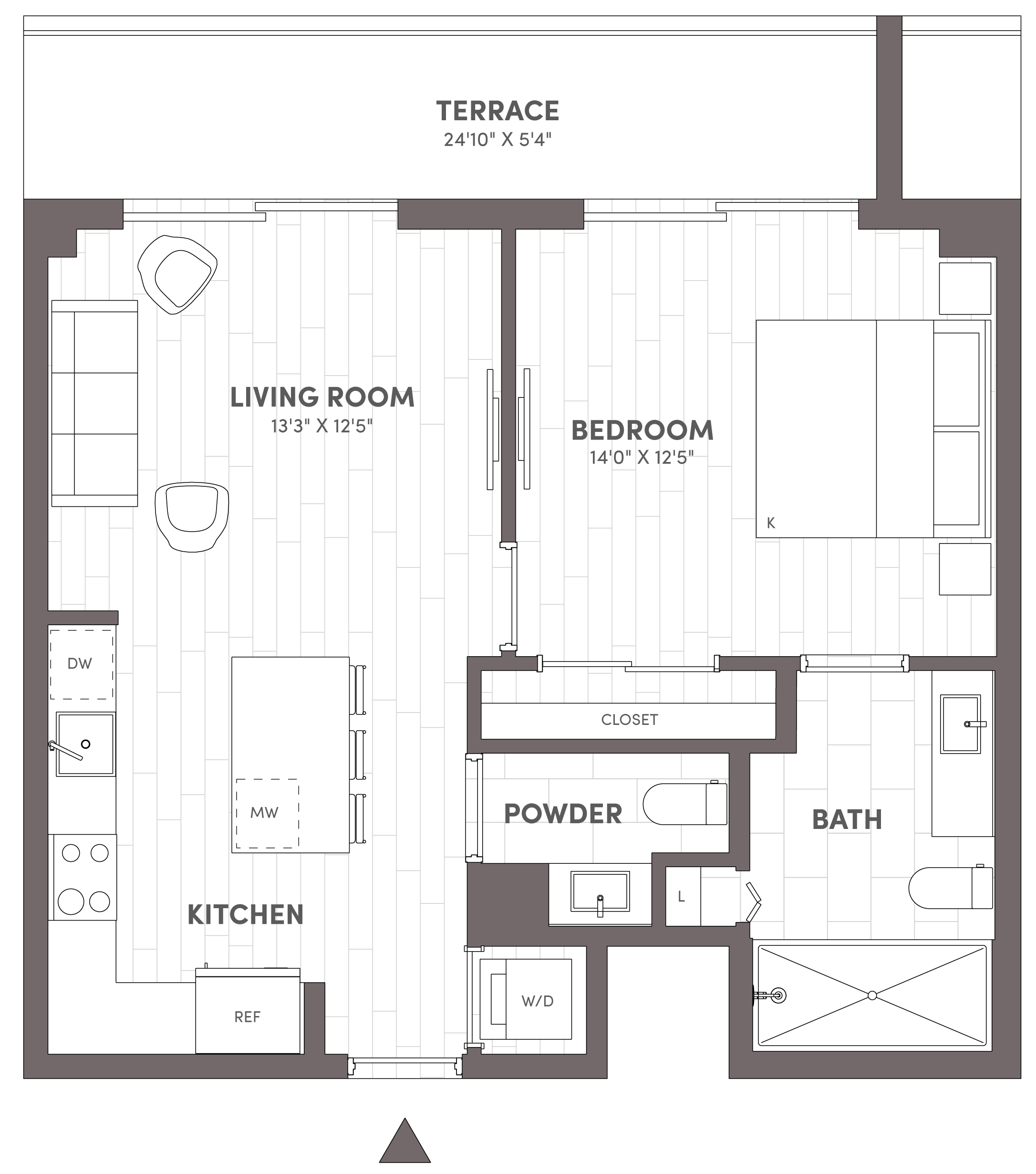 1 Bed-1.5 Bath-B3 floor plan