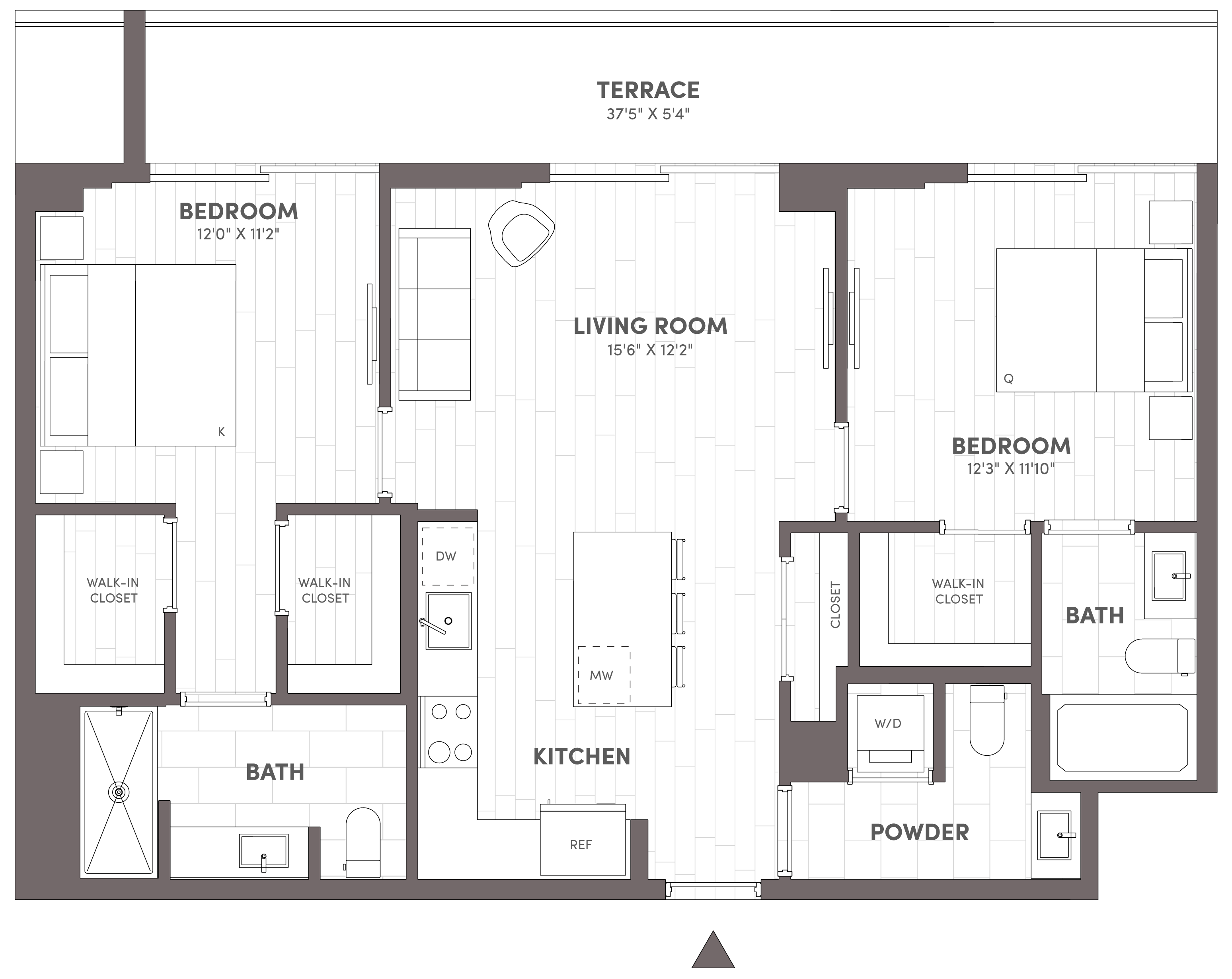 2 Bed-2.5 Bath-D floor plan