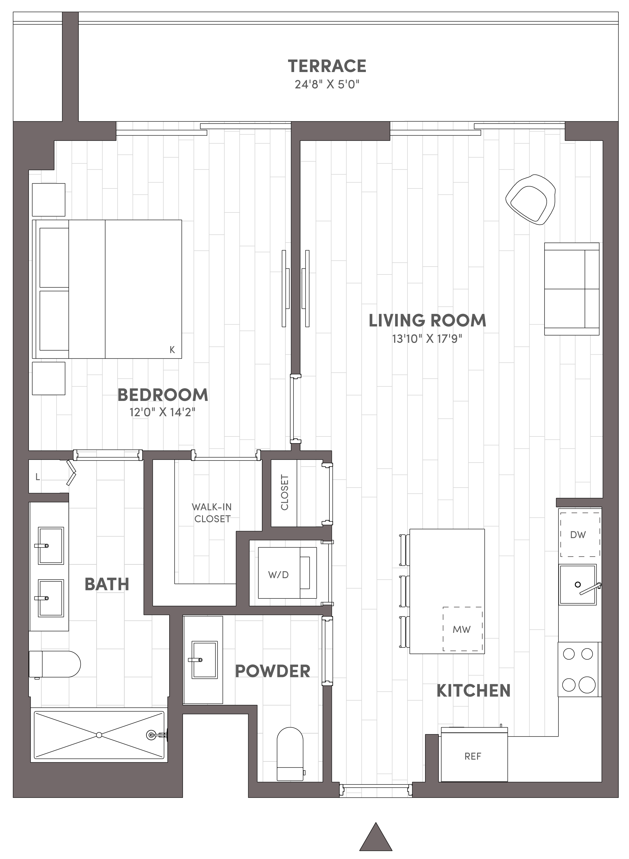 1 Bed-1.5 Bath-B2.2 floor plan