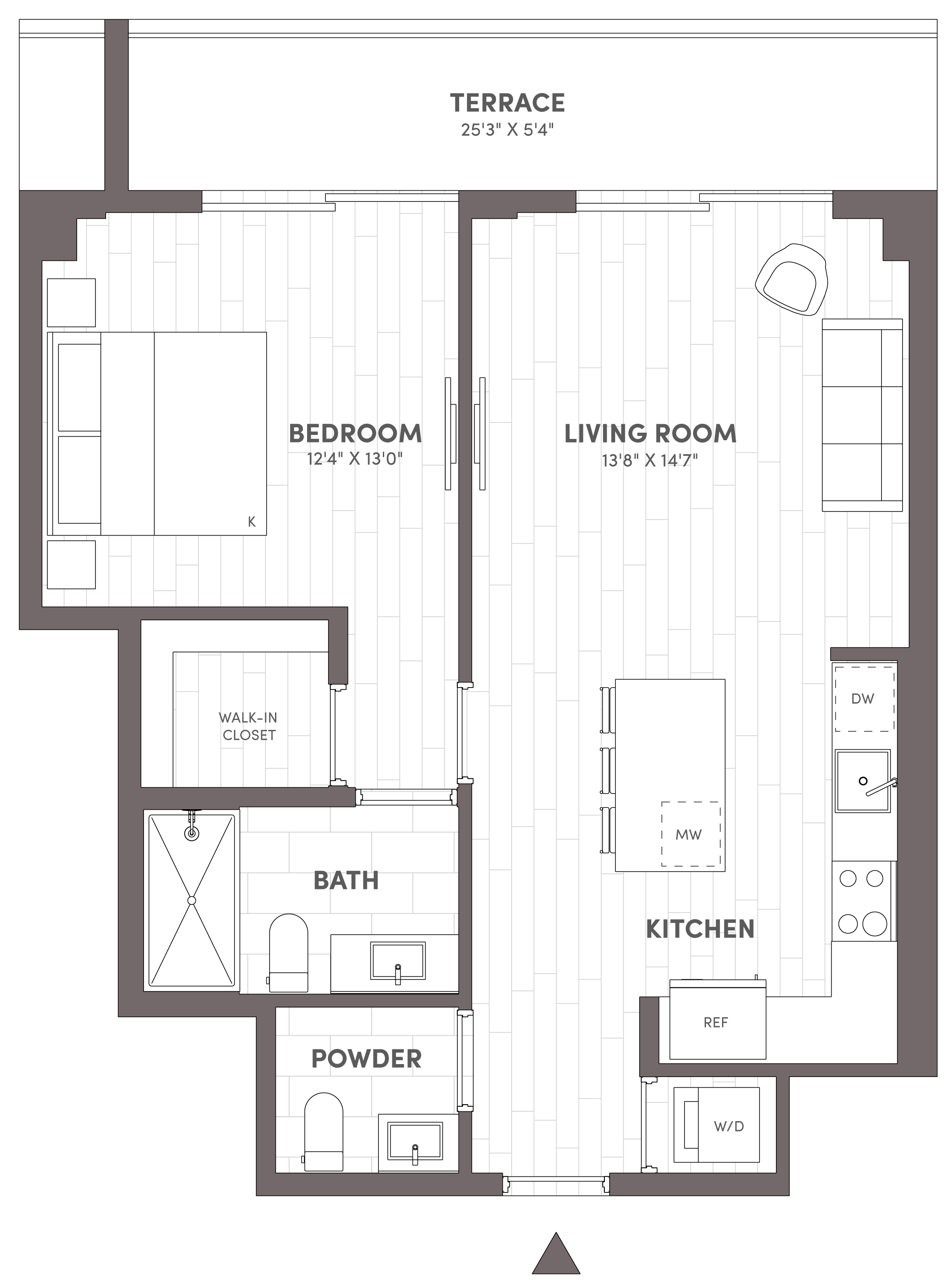 1 Bed-1.5 Bath-B6 floor plan