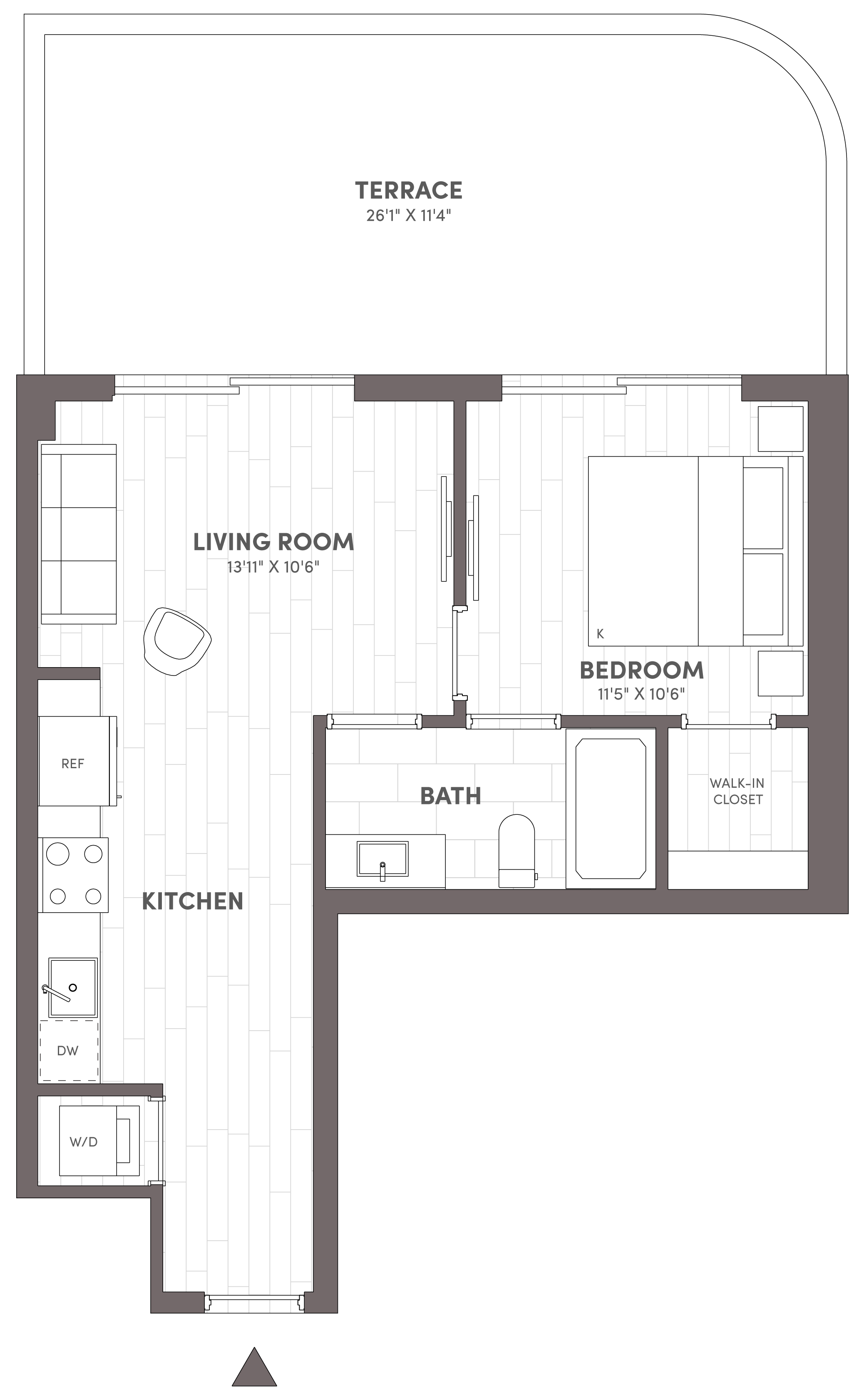 1 Bed-1 Bath-B1.1 floor plan