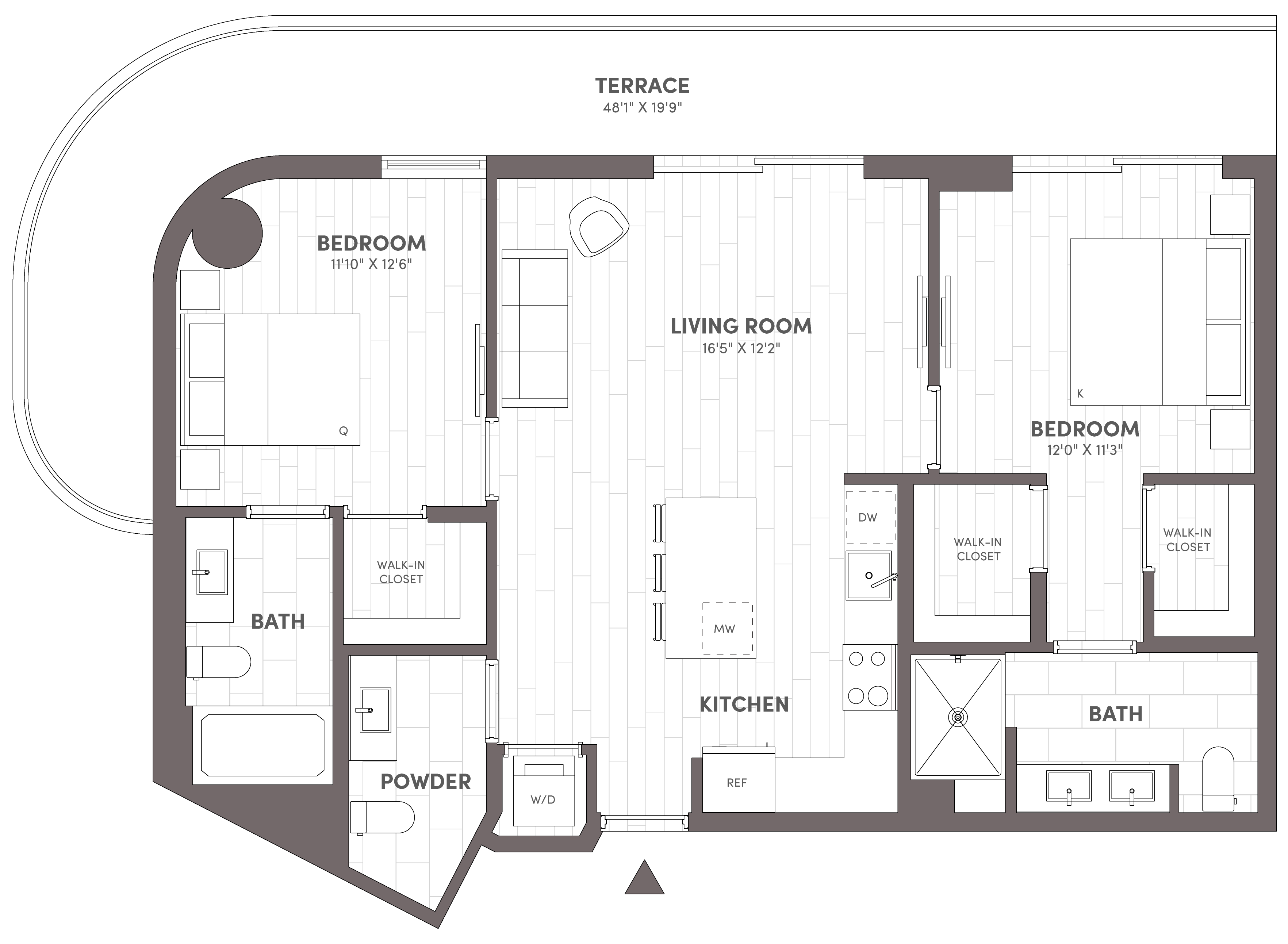 2 Bed-2.5 Bath-D1 floor plan