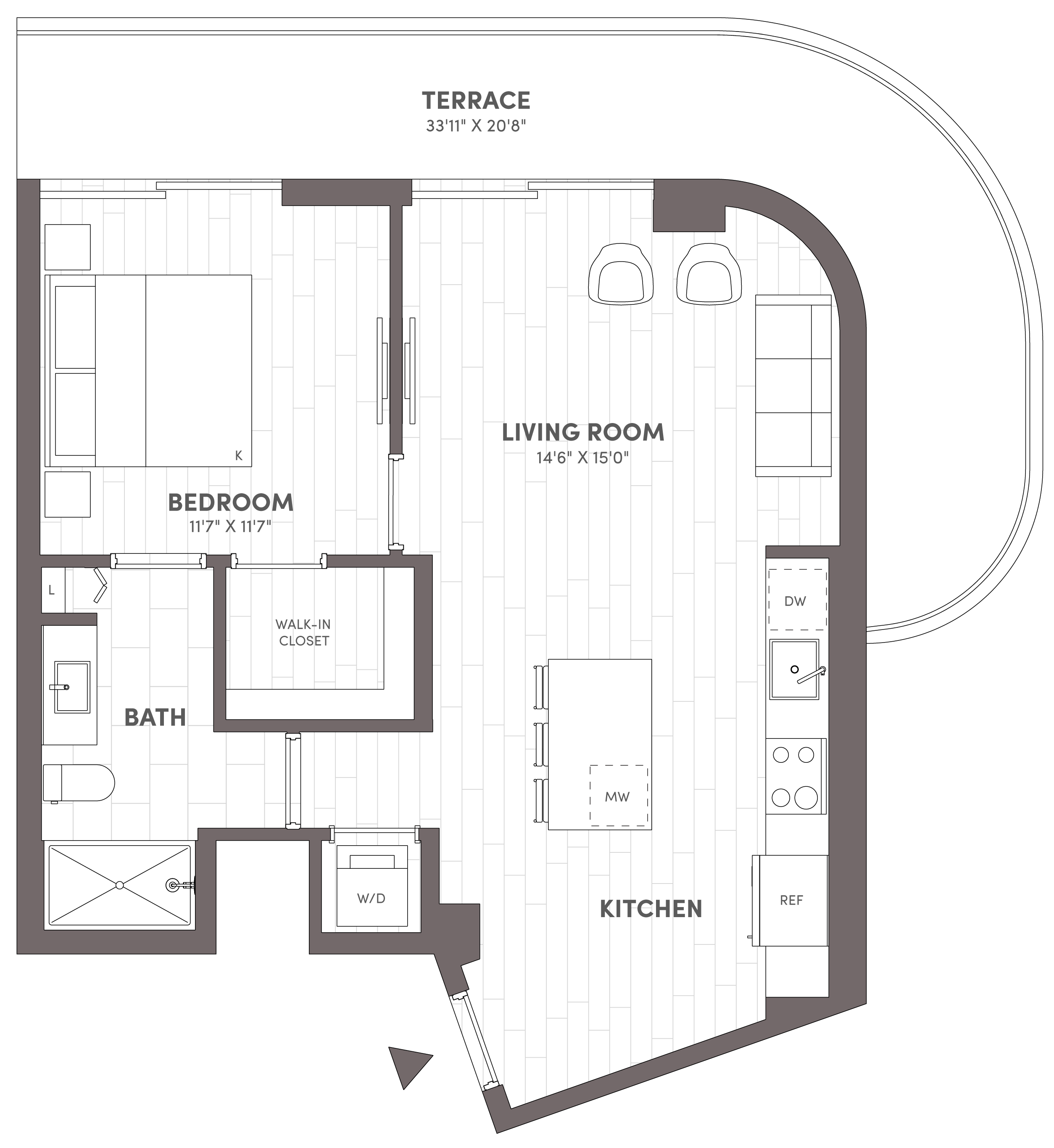 1 Bed-1 Bath-B5 floor plan