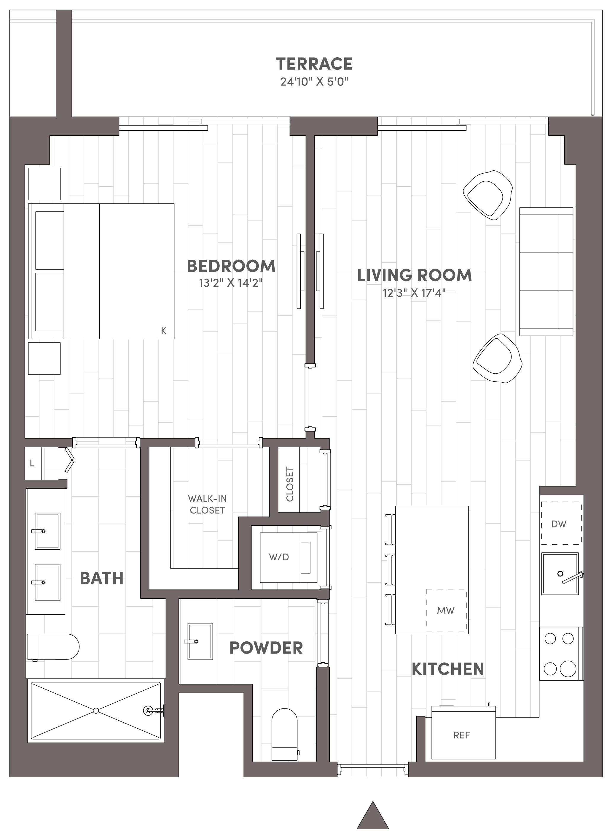 1 Bed-1.5 Bath-B2 floor plan