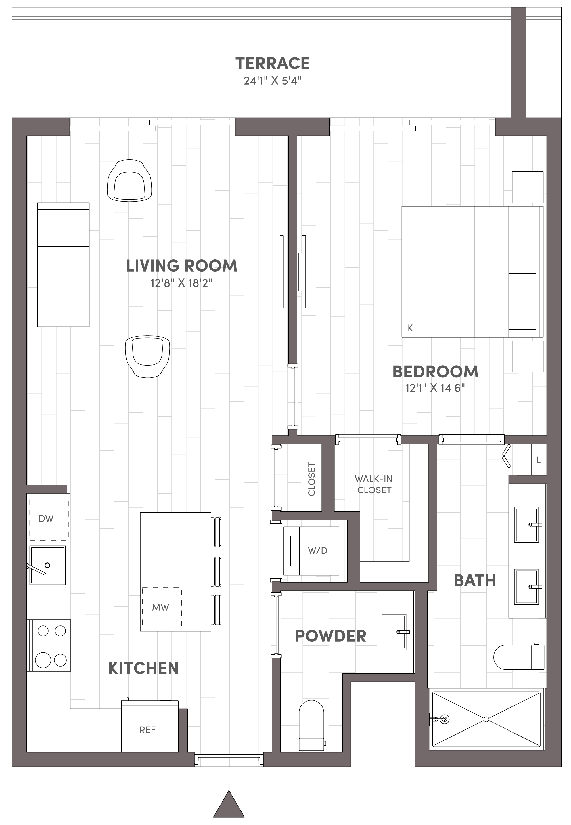 1 Bed-1.5 Bath-B1.A floor plan