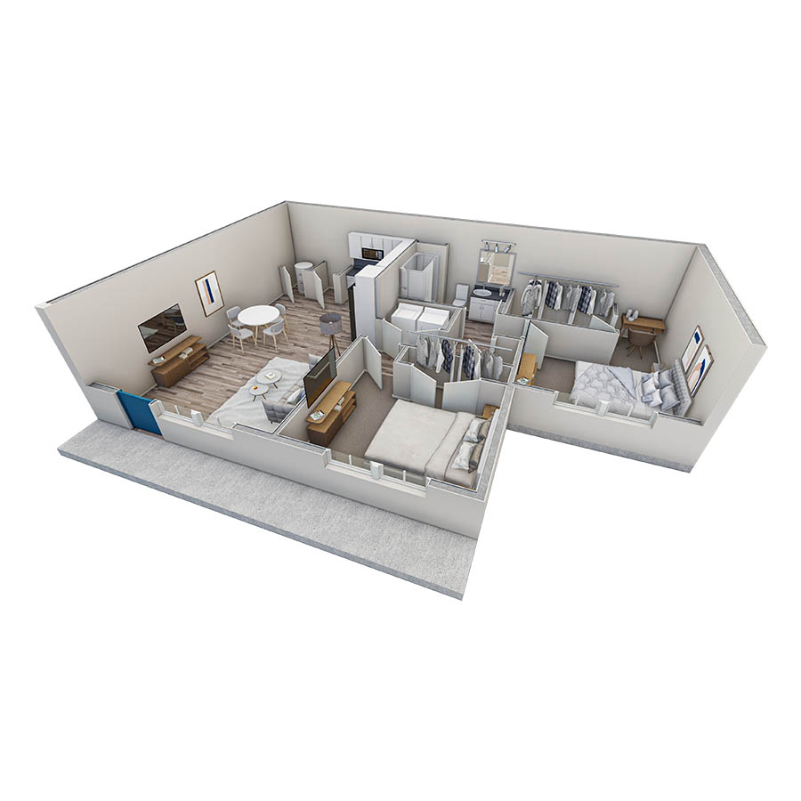 2-1 BR Retreat Courtyard floor plan
