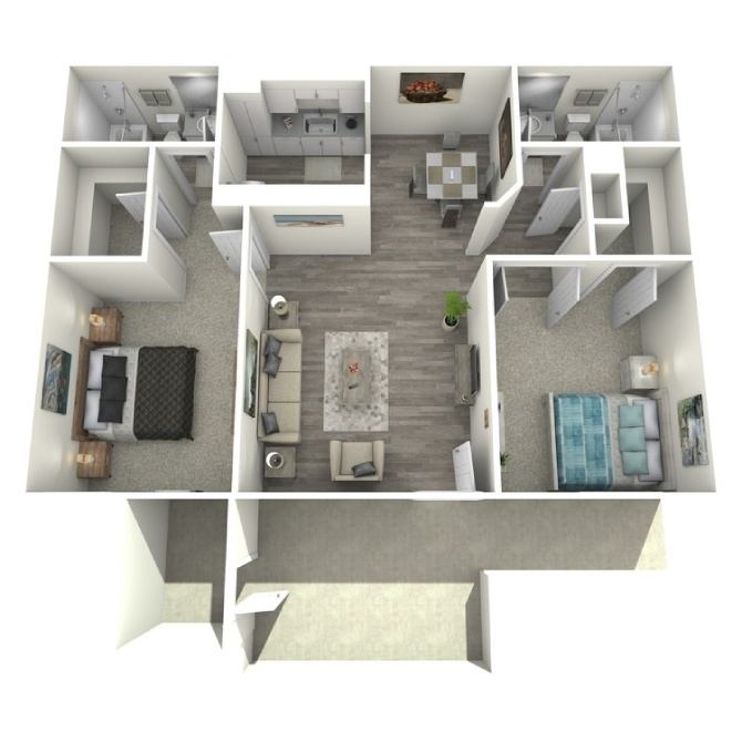 2 Bed 2 Bath floor plan