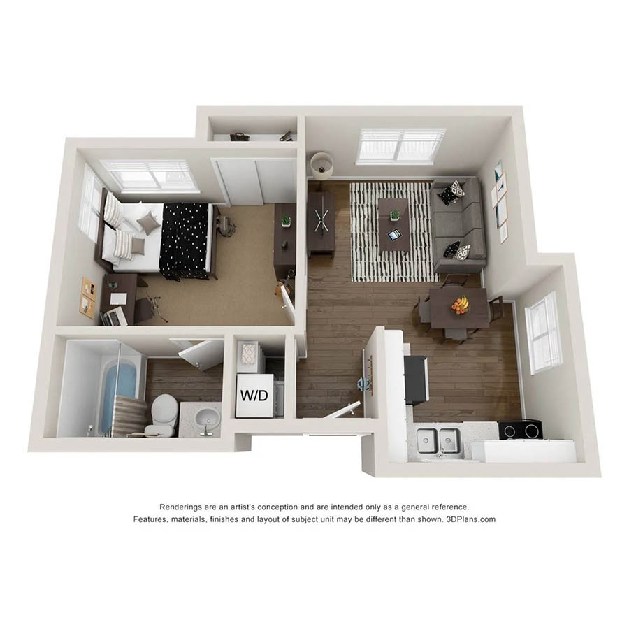 1x1A Renovated floor plan