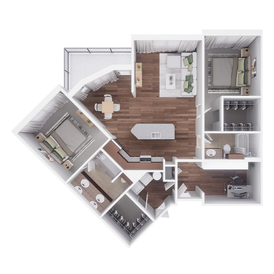 H - 2 Bed with Study floor plan