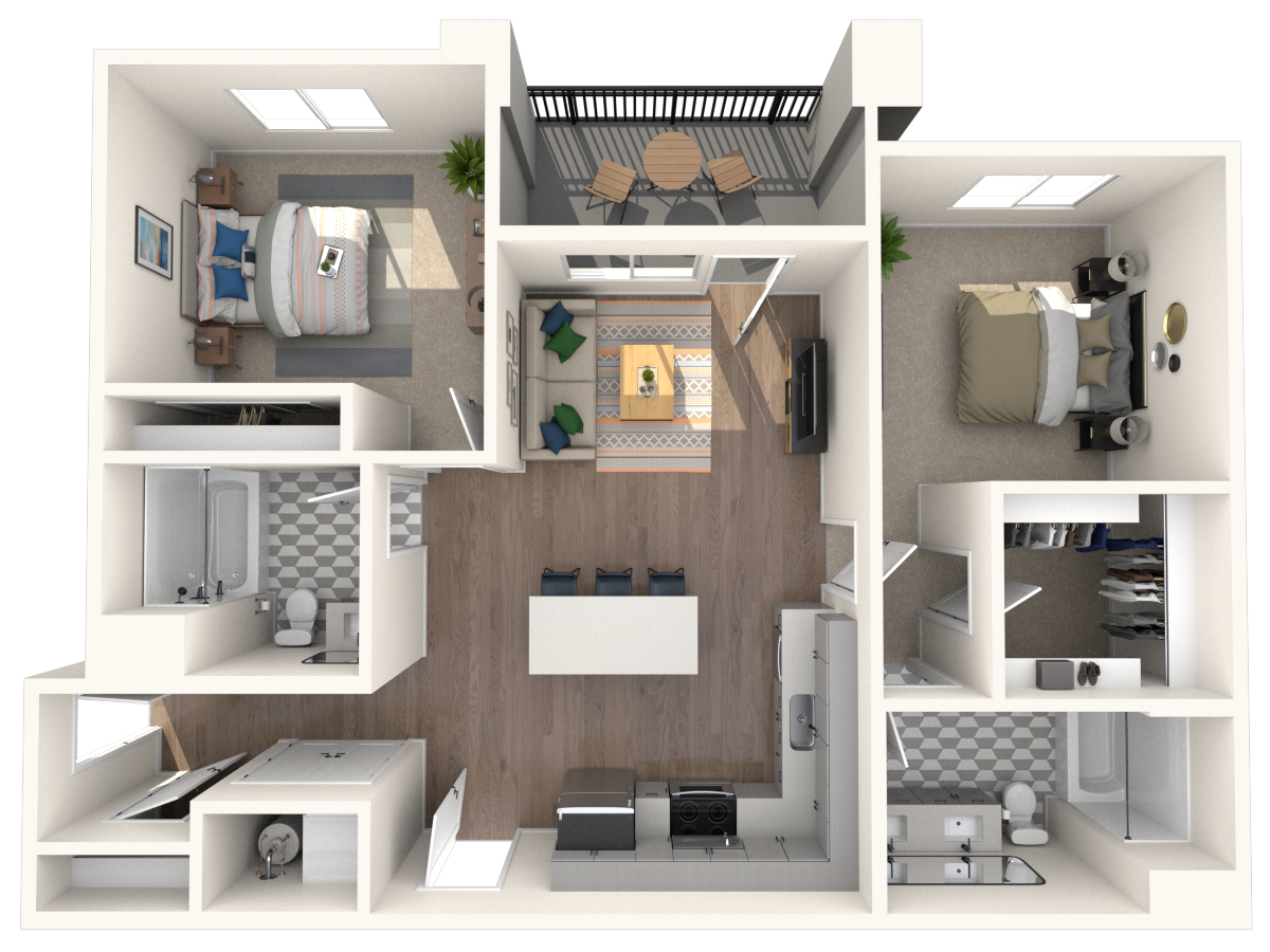 Premier Two Bedroom, Two Bathroom Large, End Unit floor plan