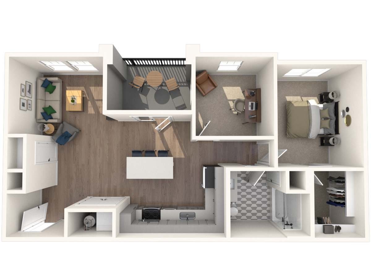 Premier One Bedroom, One Bathroom Small with a Den floor plan