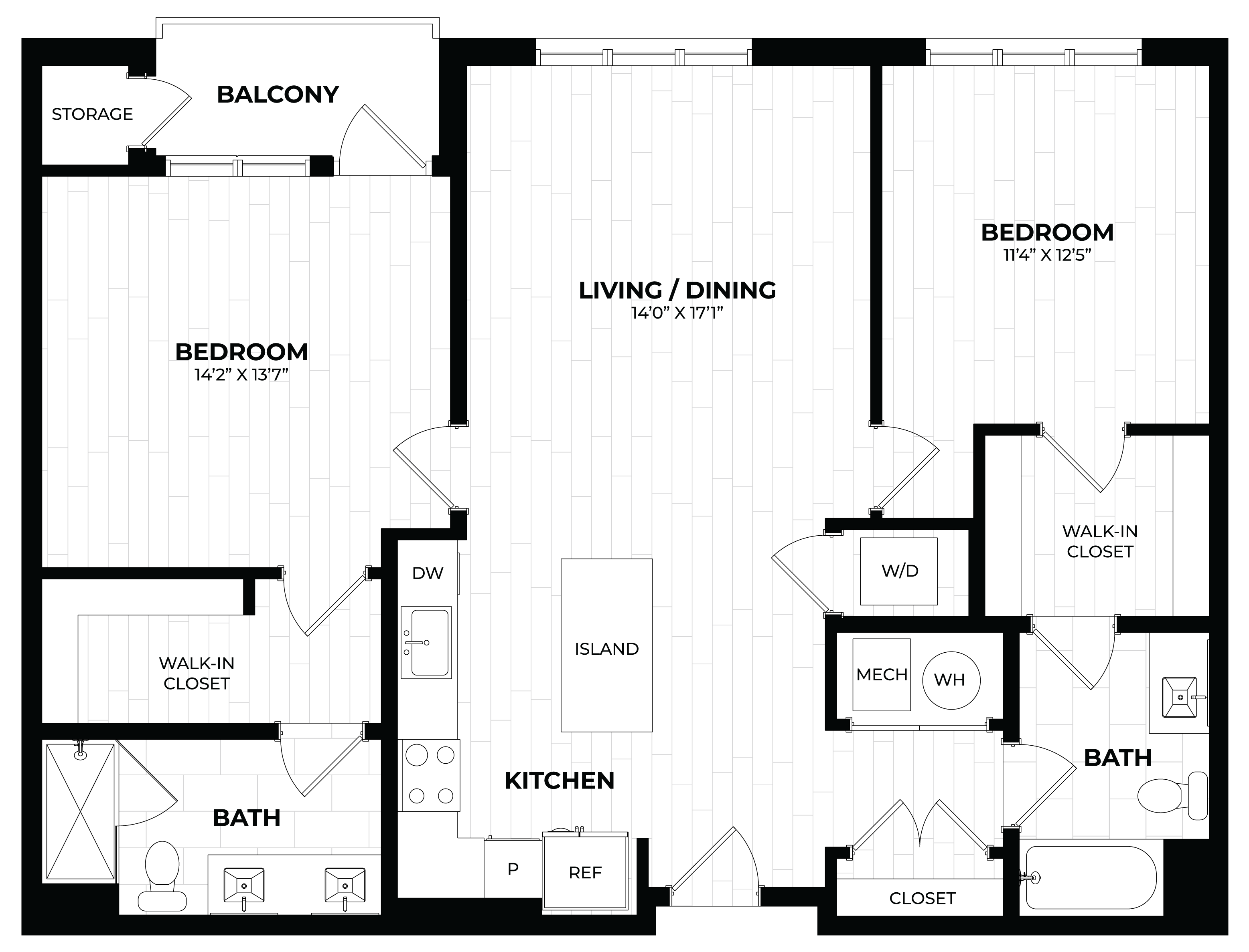 2 Bed/2 Bath-2.5 floor plan