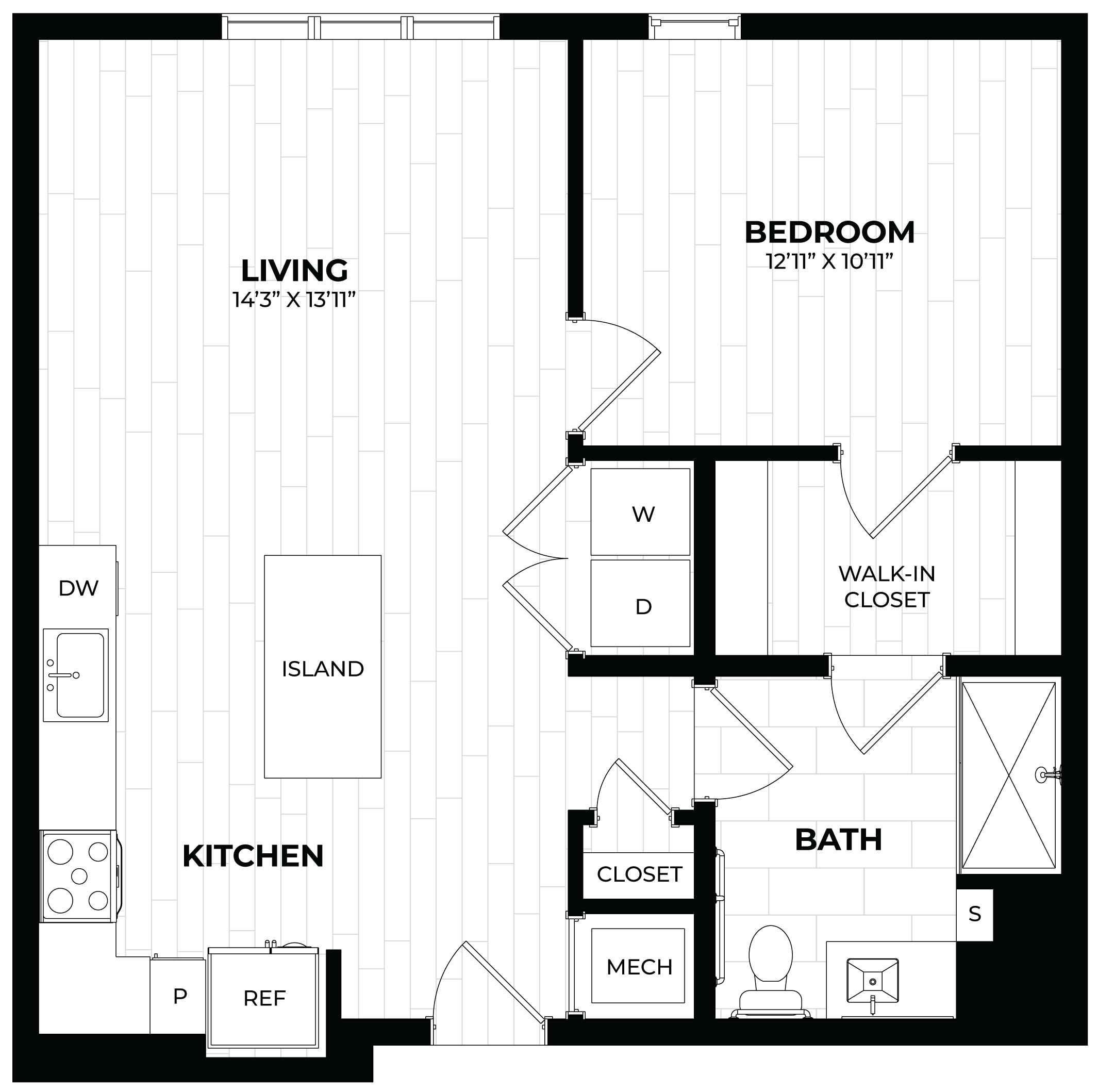 1 Bed/1 Bath-1.6 ANSI floor plan
