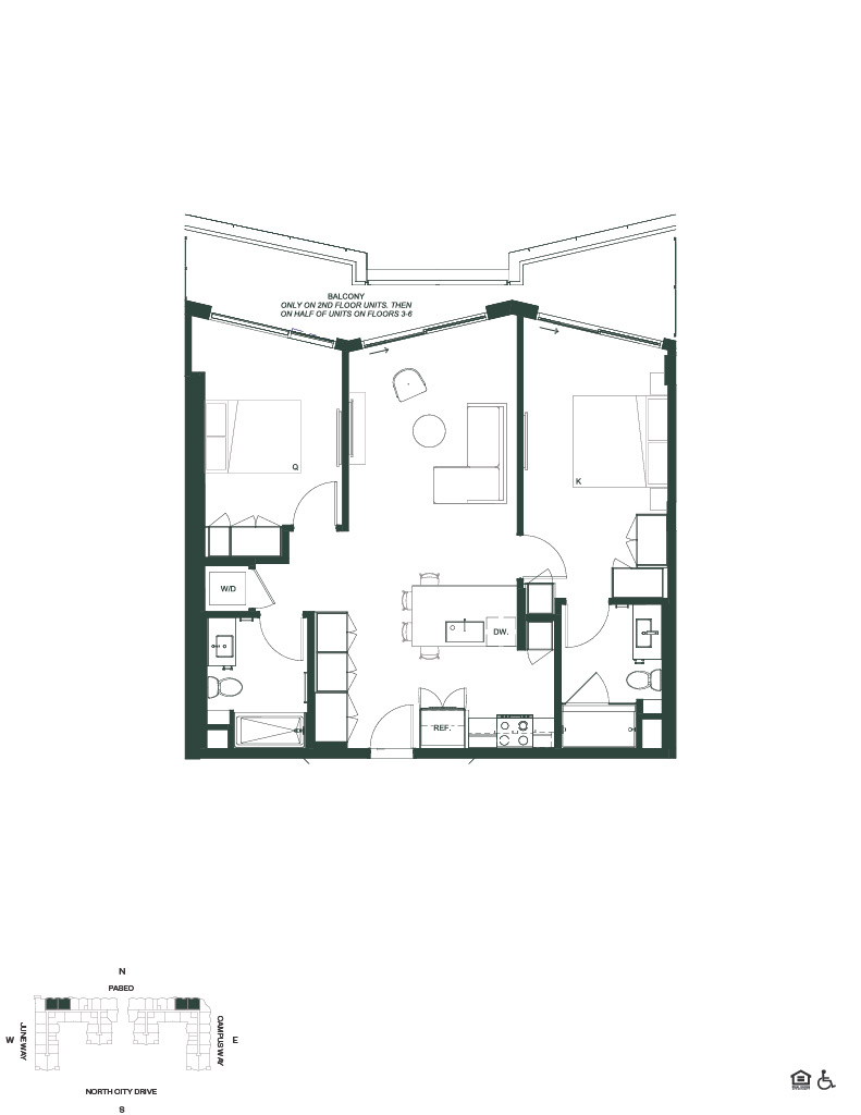 #0539 - 2 bedroom floorplan layout with 2 bathrooms and 912 square feet