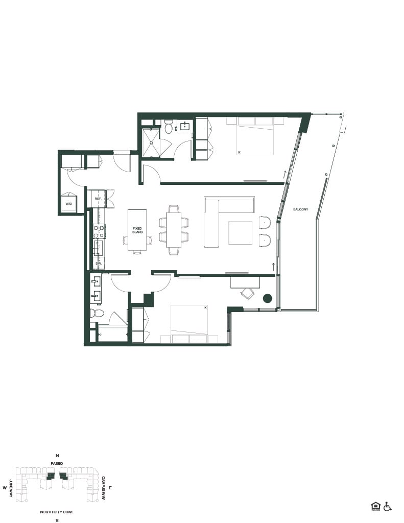 #0902 - 2 bedroom floorplan layout with 2 bathrooms and 1269 square feet