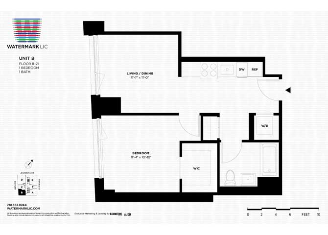B line 1 bed floor plan