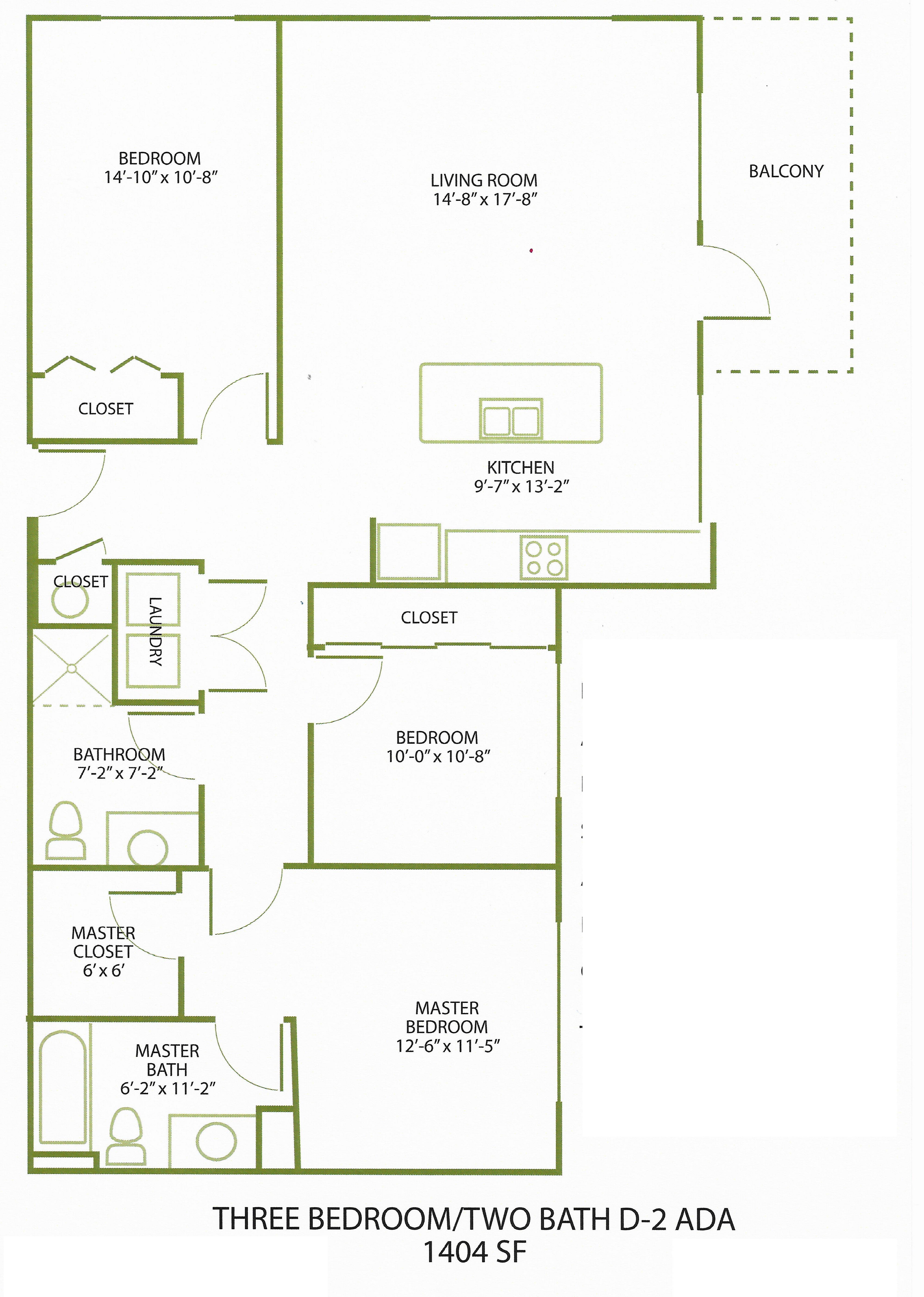 3 Bed/2 Bath-D1-2 floor plan