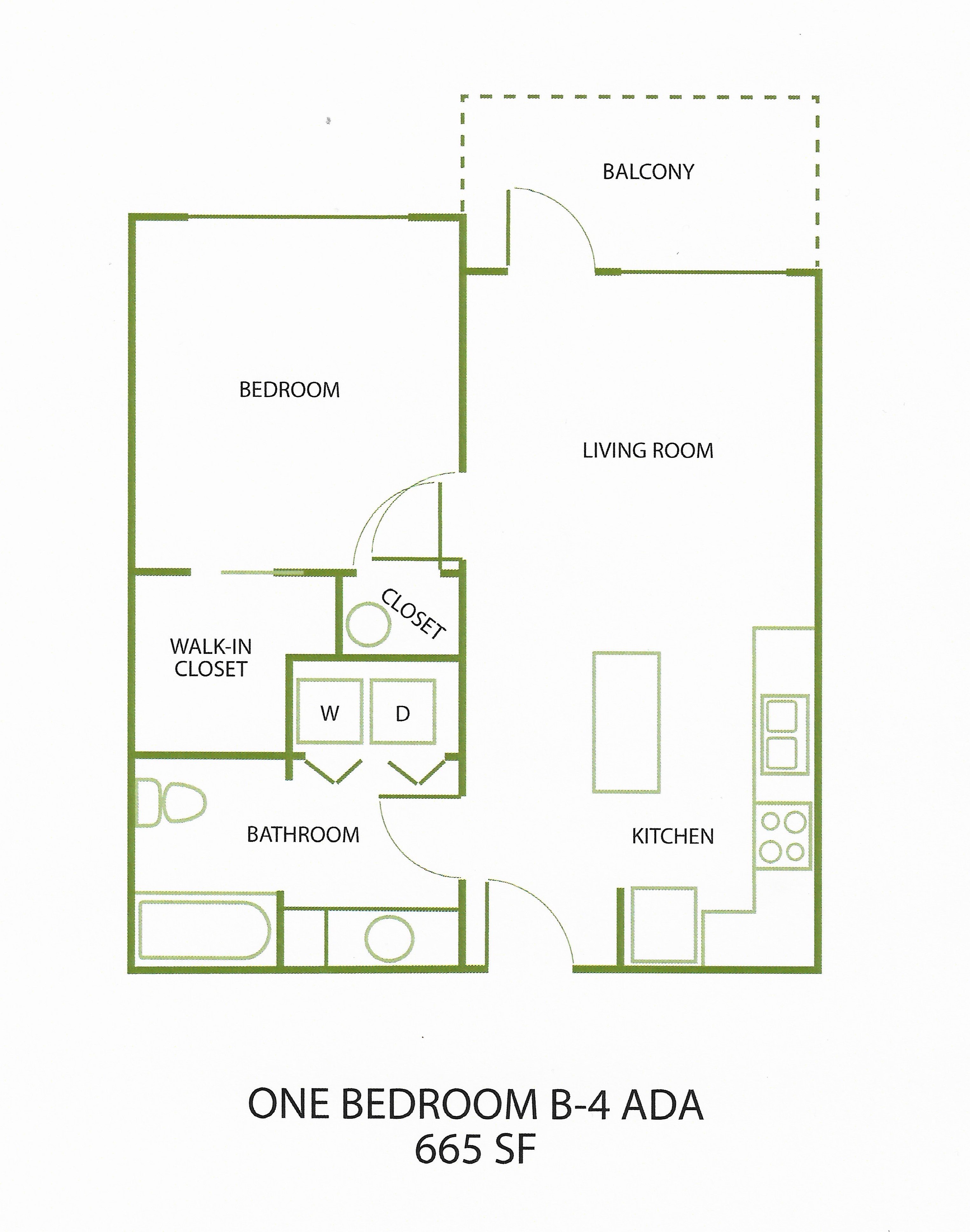 1 Bed/1 Bath-B-4 floor plan