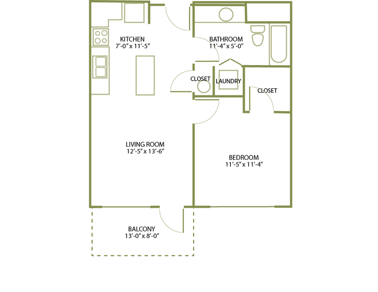 1 Bed/1 Bath-B-1A floor plan