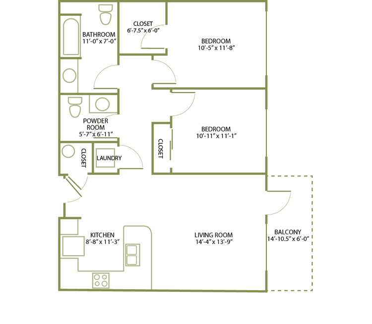 2 Bed/1 .5 Bath-C-1 floor plan
