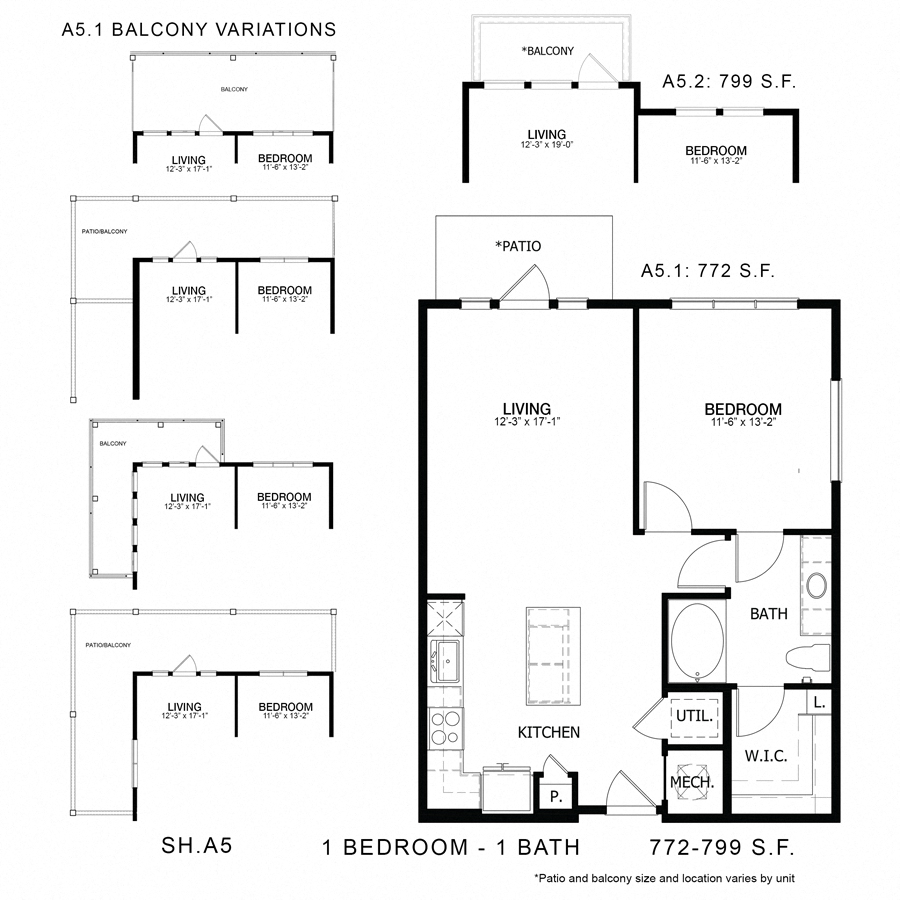 Rendering of the SH_A5 floor plan with 1 bedroom[s] and 1 bathroom[s] at Sage Hill at Cypress Waters
