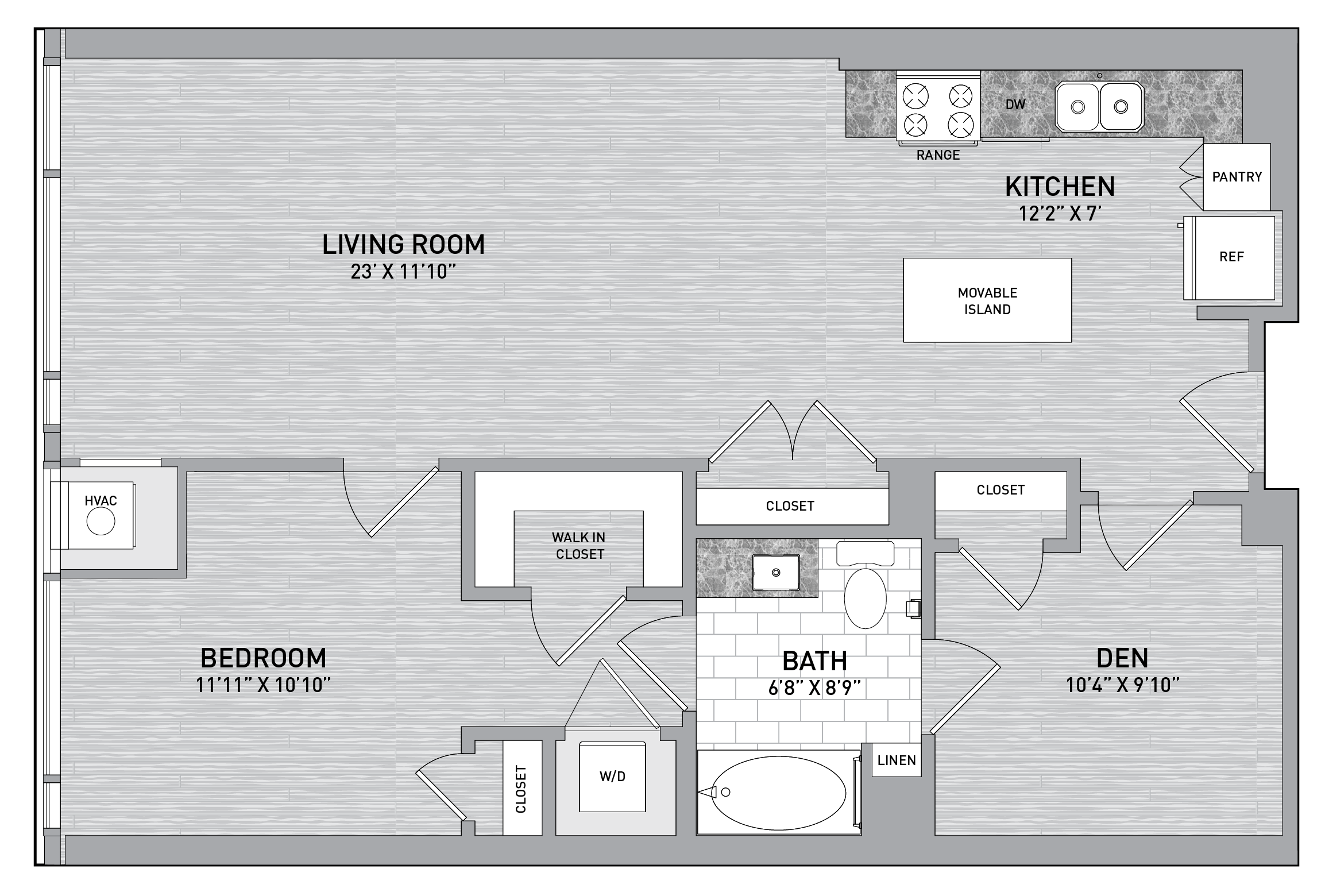 09 stack - 1 Bed 1 Bath Den-A23.1 floor plan