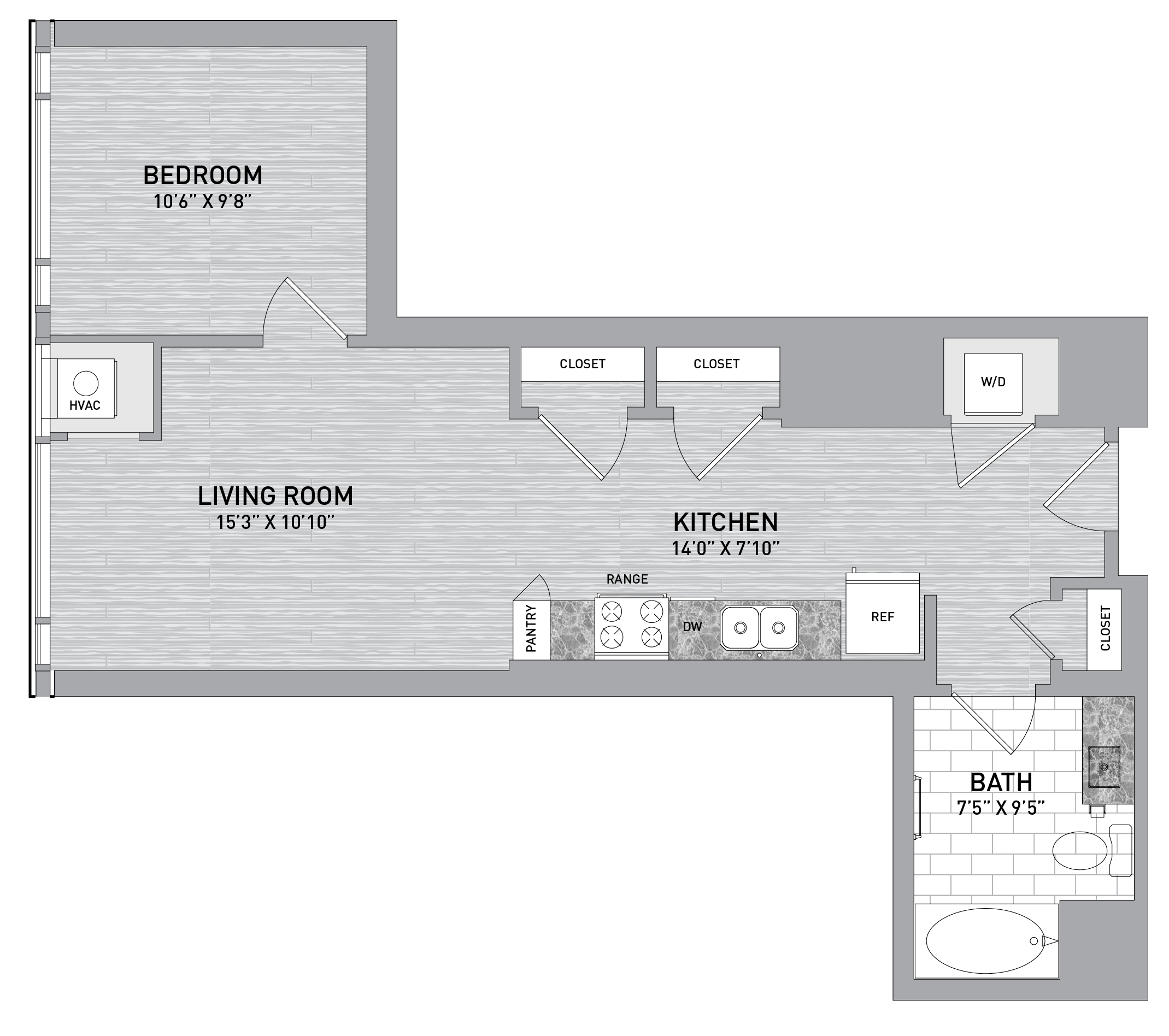 30 stack - 1 Bed 1 Bath-A3 floor plan