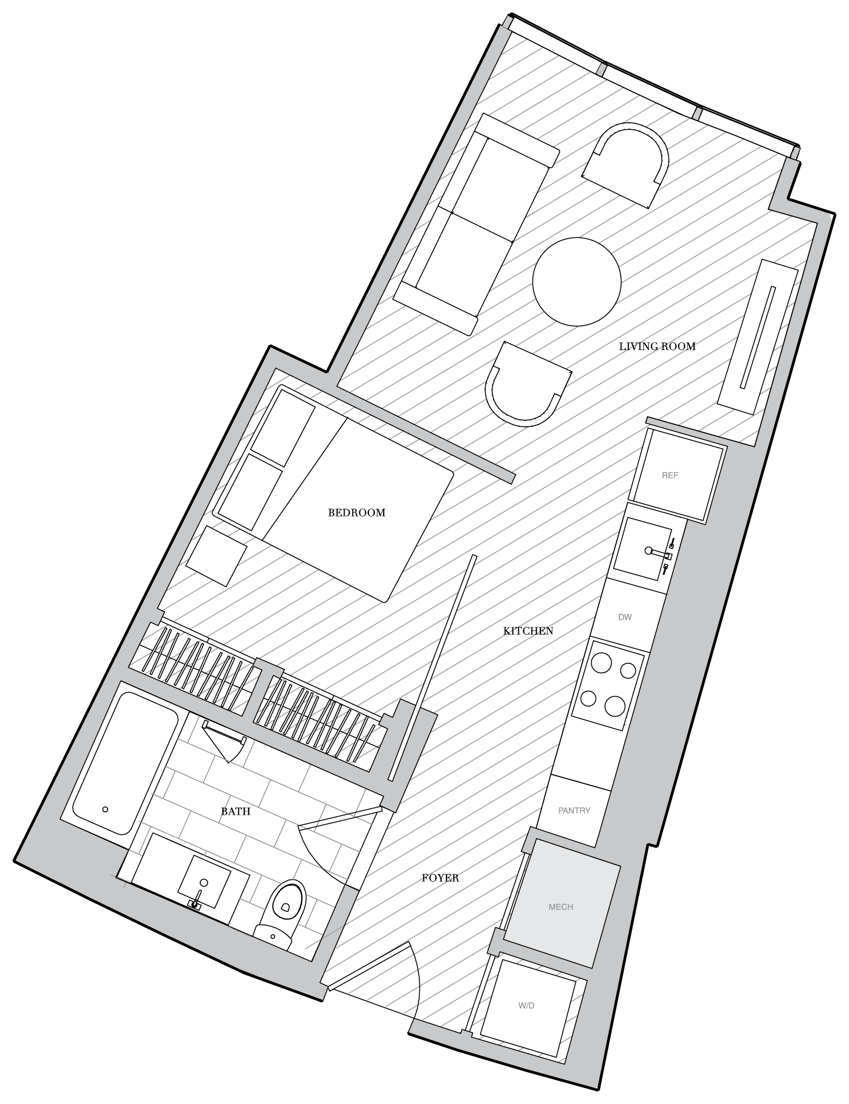 1 Bed 1 Bath BR JR floor plan